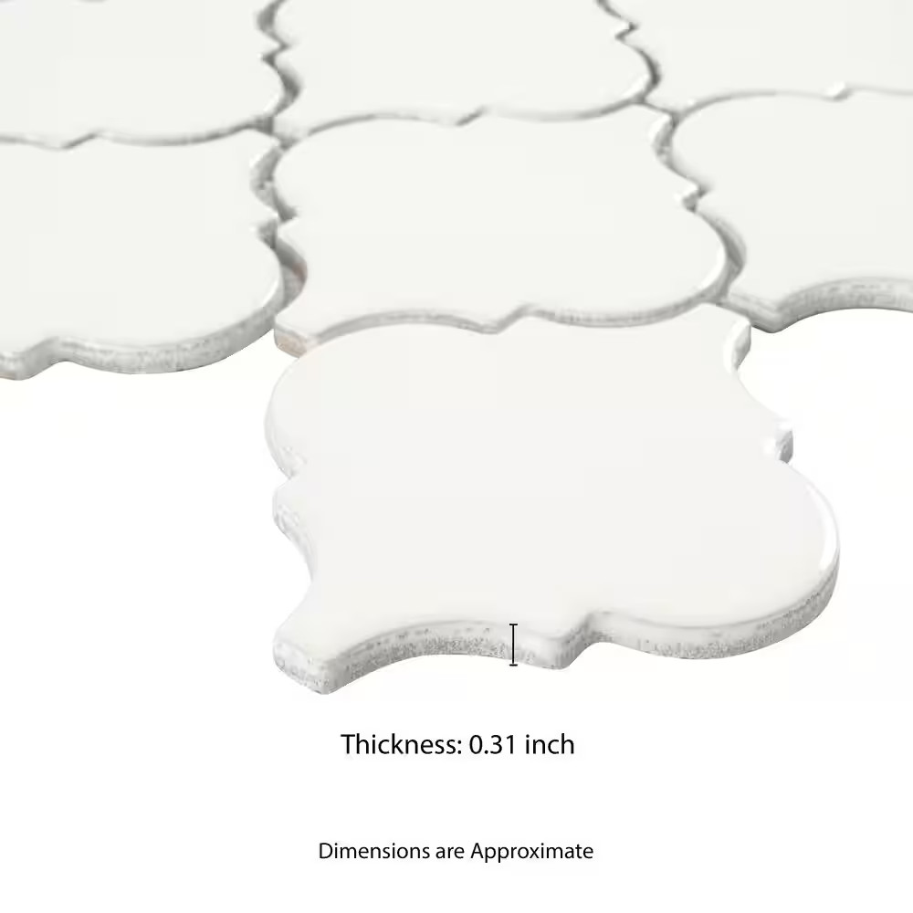 Whisper White 11X15 In. Glossy Ceramic Arabesque Mosaic Tile with Classic Curved