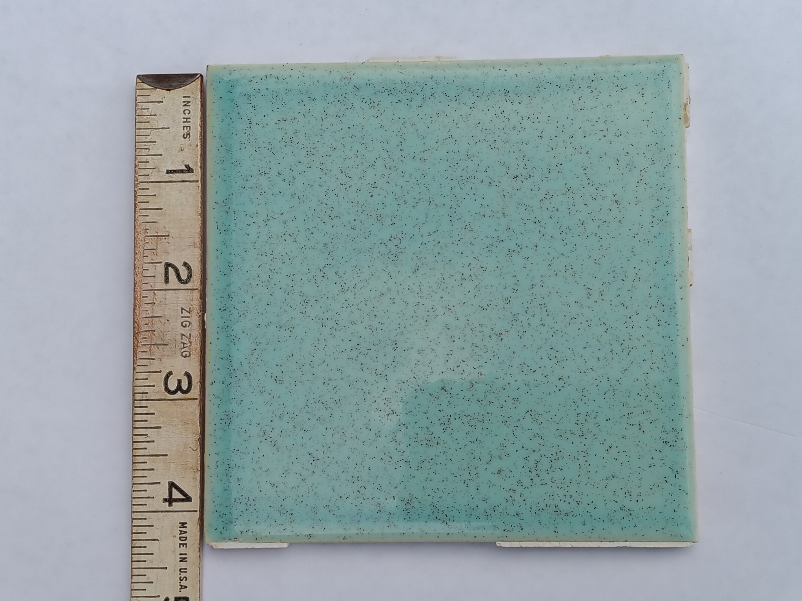 Atco USA 4-3/8″ Sq. Turquoise Speckled Brown 1 Ceramic Wall Tile 50s 60s VTG BR