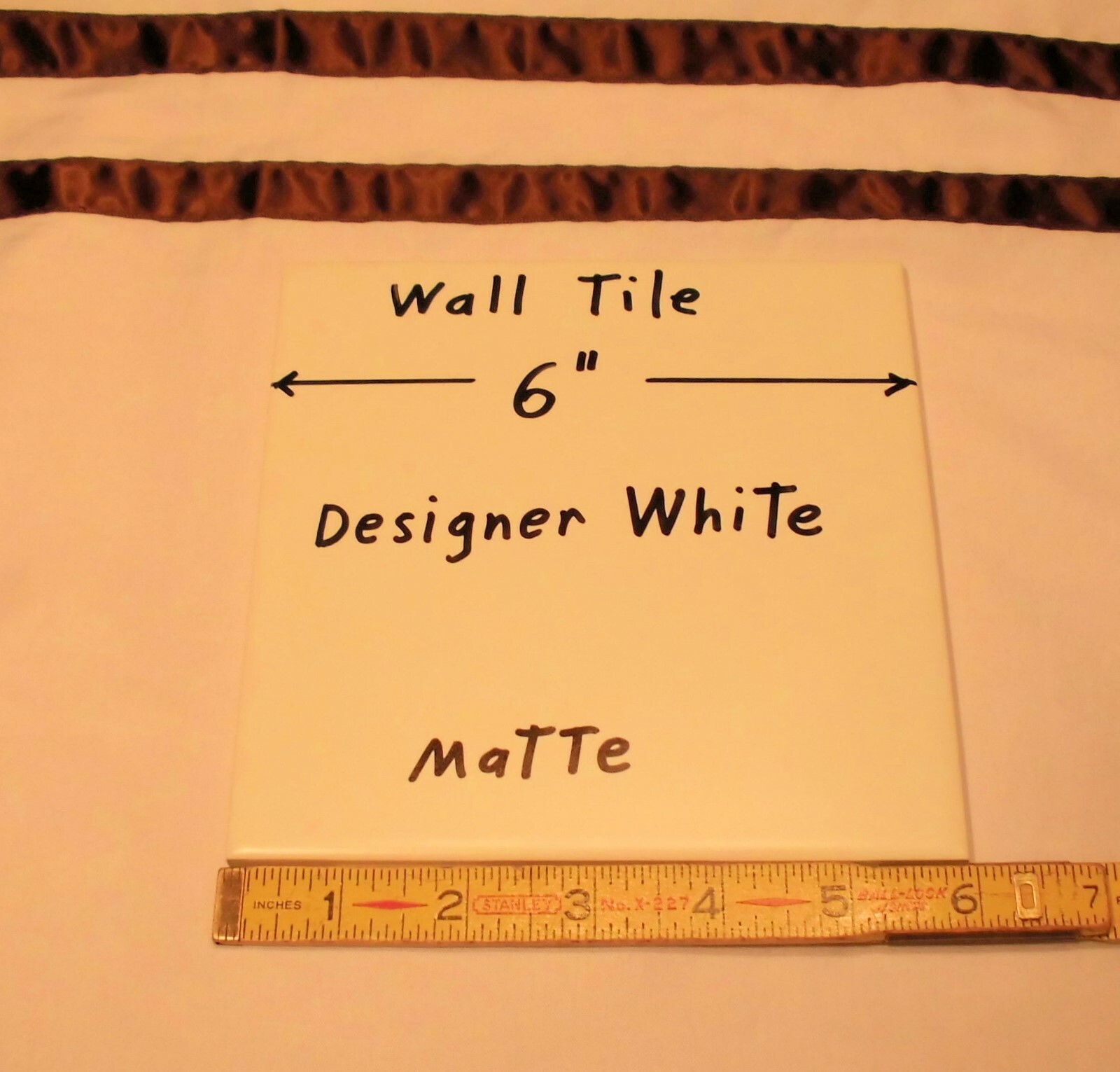 1 pc. *Designer White* Matte Ceramic Tile: 6″ X 6″ New Stock, Made in Brazil