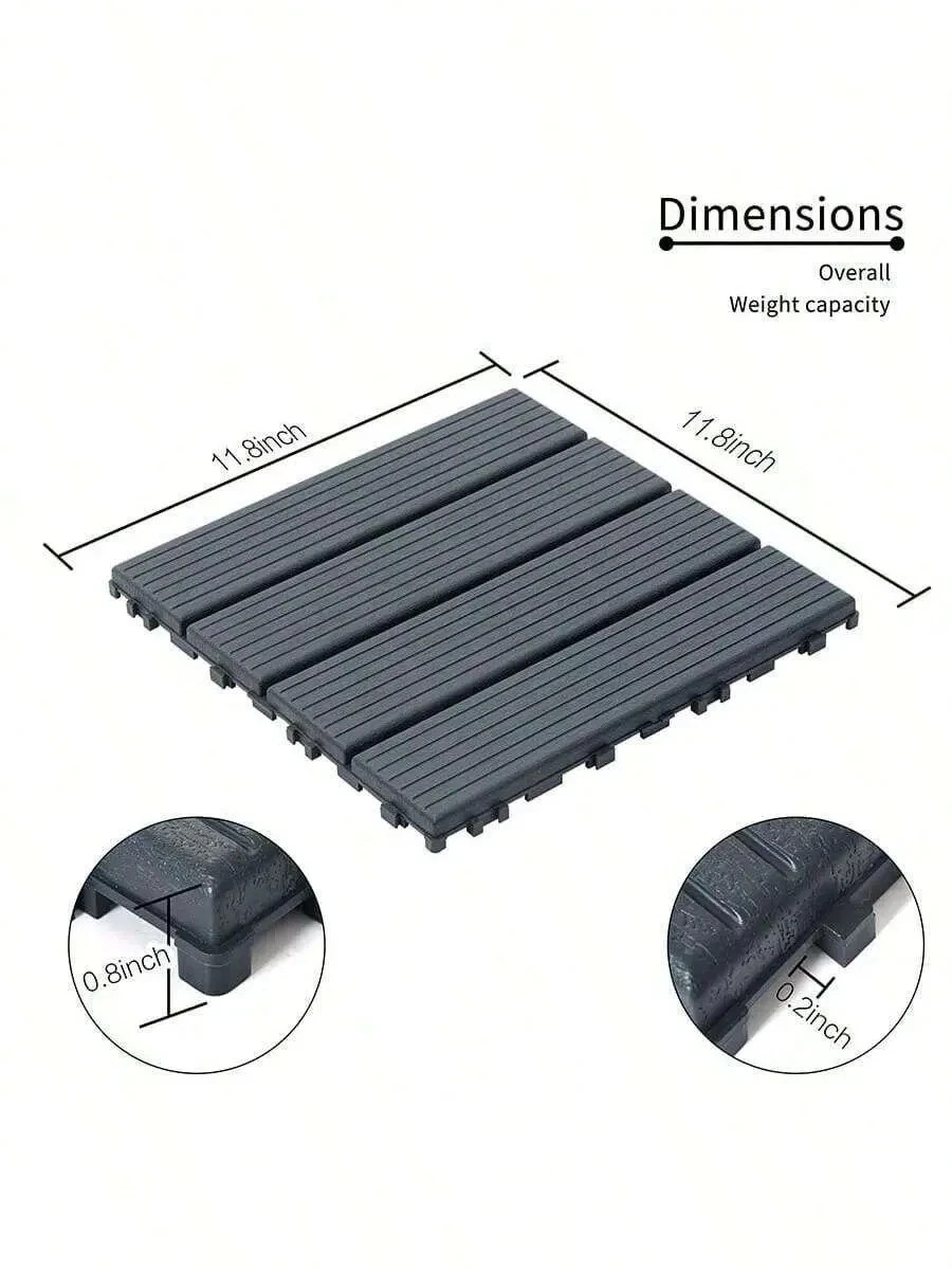 Plastic Interlocking Deck Tiles,11 Pcs 12″X12″Waterproof Outdoor DARK GRAY