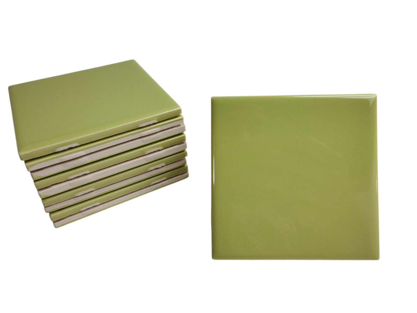 Lime Green Ceramic Tile Shower Backsplash 4.25 in Subway Mid Century Modern
