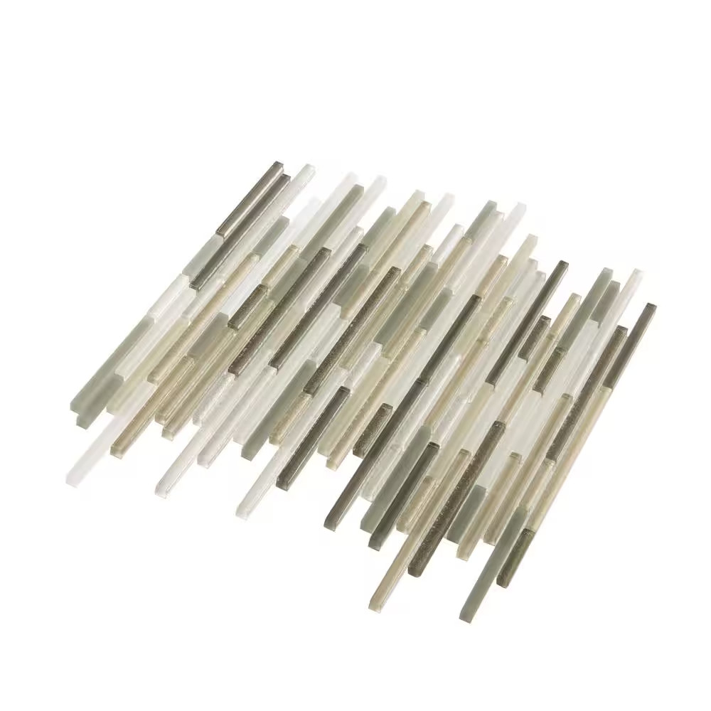Waterfall Beige and White 11.8 In. X 11.8 In. Linear Glass Mosaic Floor and Wall