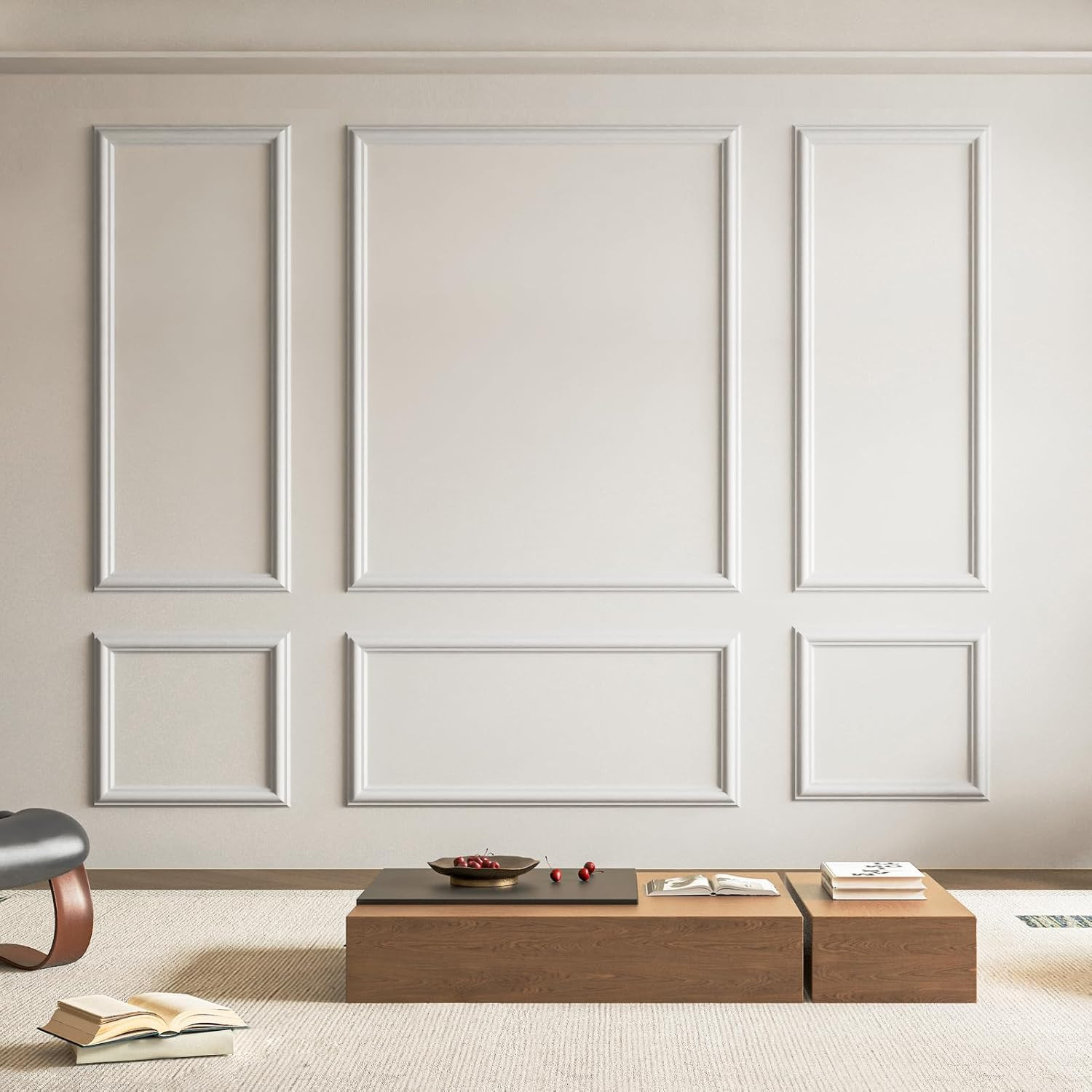 Pre-Cut Wall Molding Set of 6 Pcs, Ready-To-Assemble Wainscoting Panels for Inte