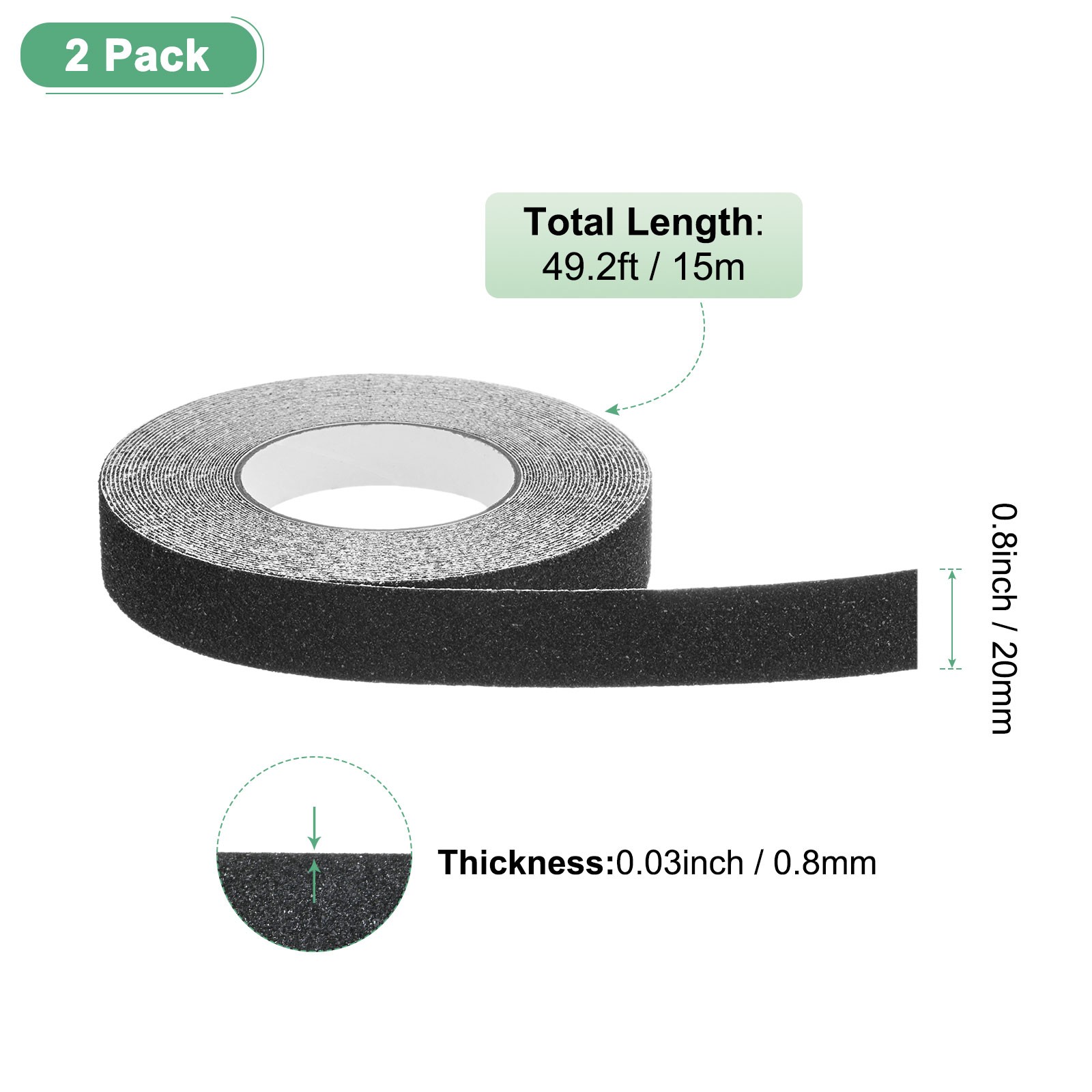 2-Pack Grip Tape, 0.8Inch x 49.2ft/20mm x 15m PVC Friction Tape [Black]