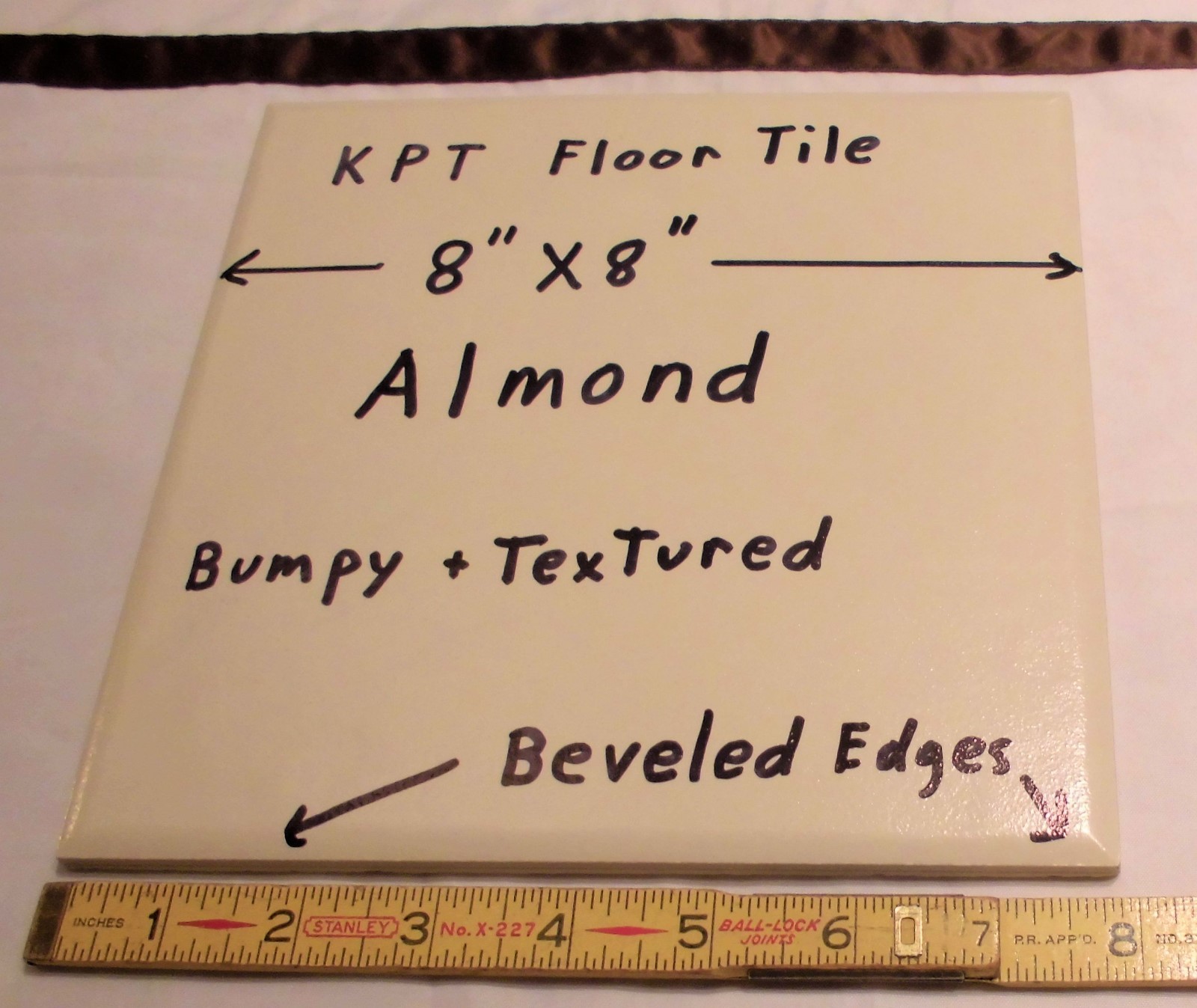 1 pc. *Almond* Ceramic / Porcelain Floor Tile Bumpy-Textured-Beveled by KPT Co.