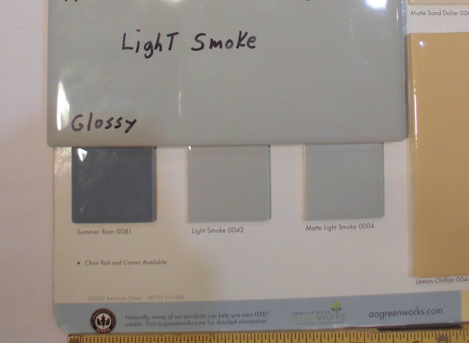 1 pc. Light Smoke Gray: 3″ X 6″ Glossy Ceramic Tile by American Olean Co. NEW