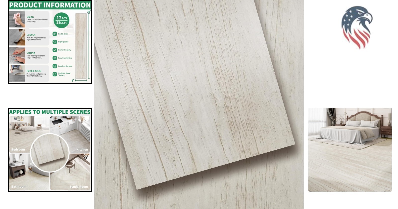 18 Sq Ft Vinyl Peel and Stick Floor Tiles 36×6 Inch Rustic White Self Adhesiv…
