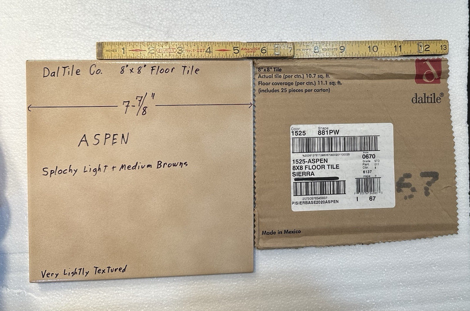 1 pc. Aspen – Splotchy Light Browns: 8″ Daltile Ceramic Floor Tile, New Stock