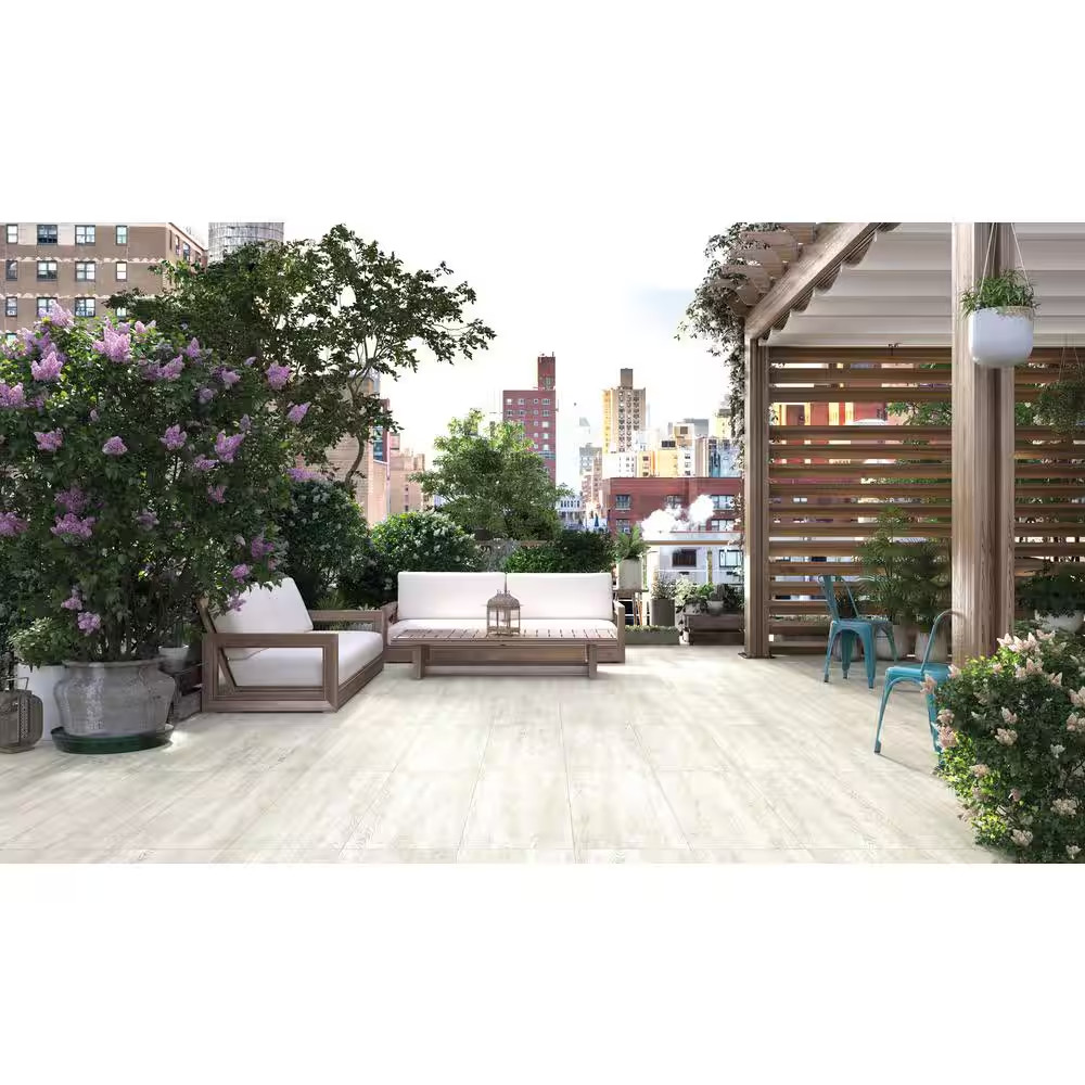 Caldera Blanca 2 Cm. X 16 In. X 47 In. Matte Porcelain Wood Look Paver Floor Til