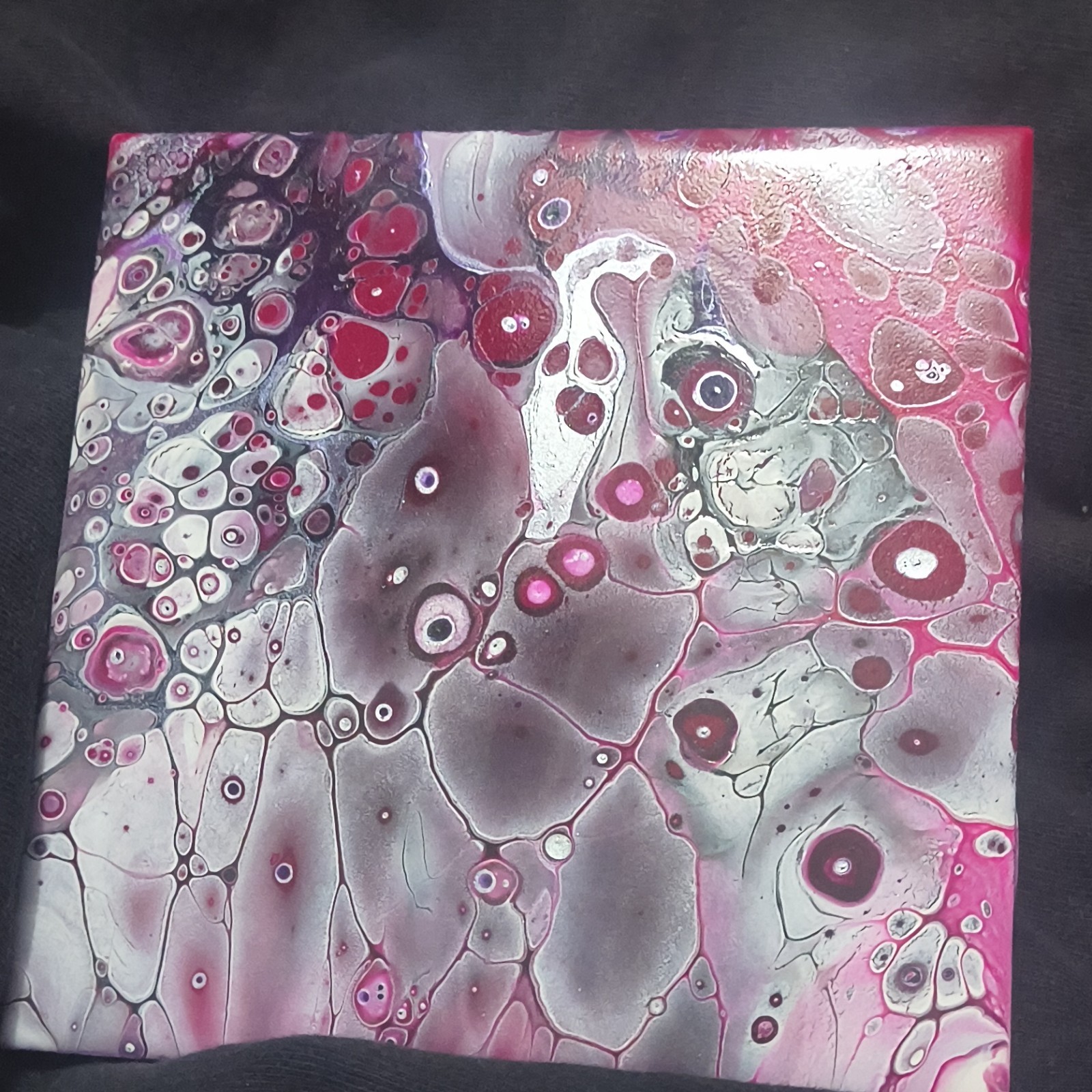 Abstract Ceramic Square Wall Tile Pink Gray White Black Glossy Patterned