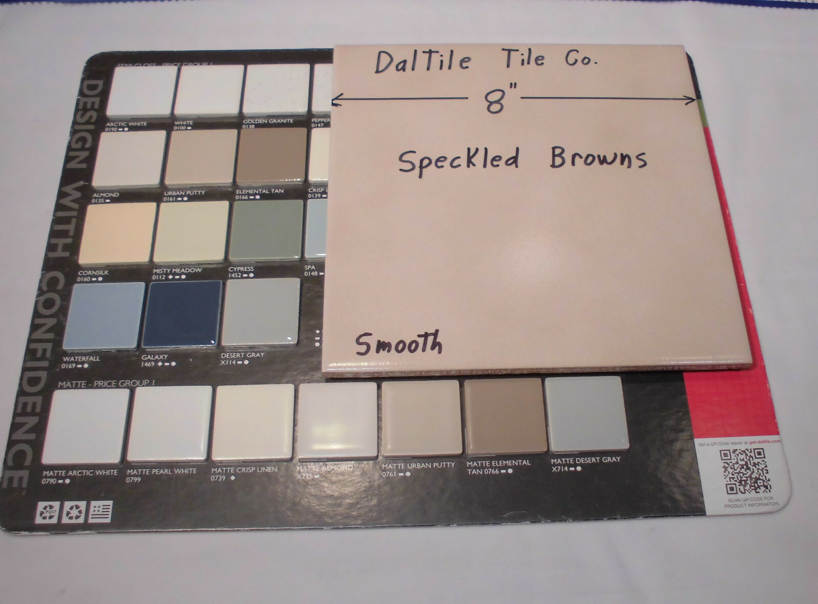 1 pc. *Speckled Browns* Daltile Ceramic Floor Tile 8″ X 8″ actual size 7-13/16″