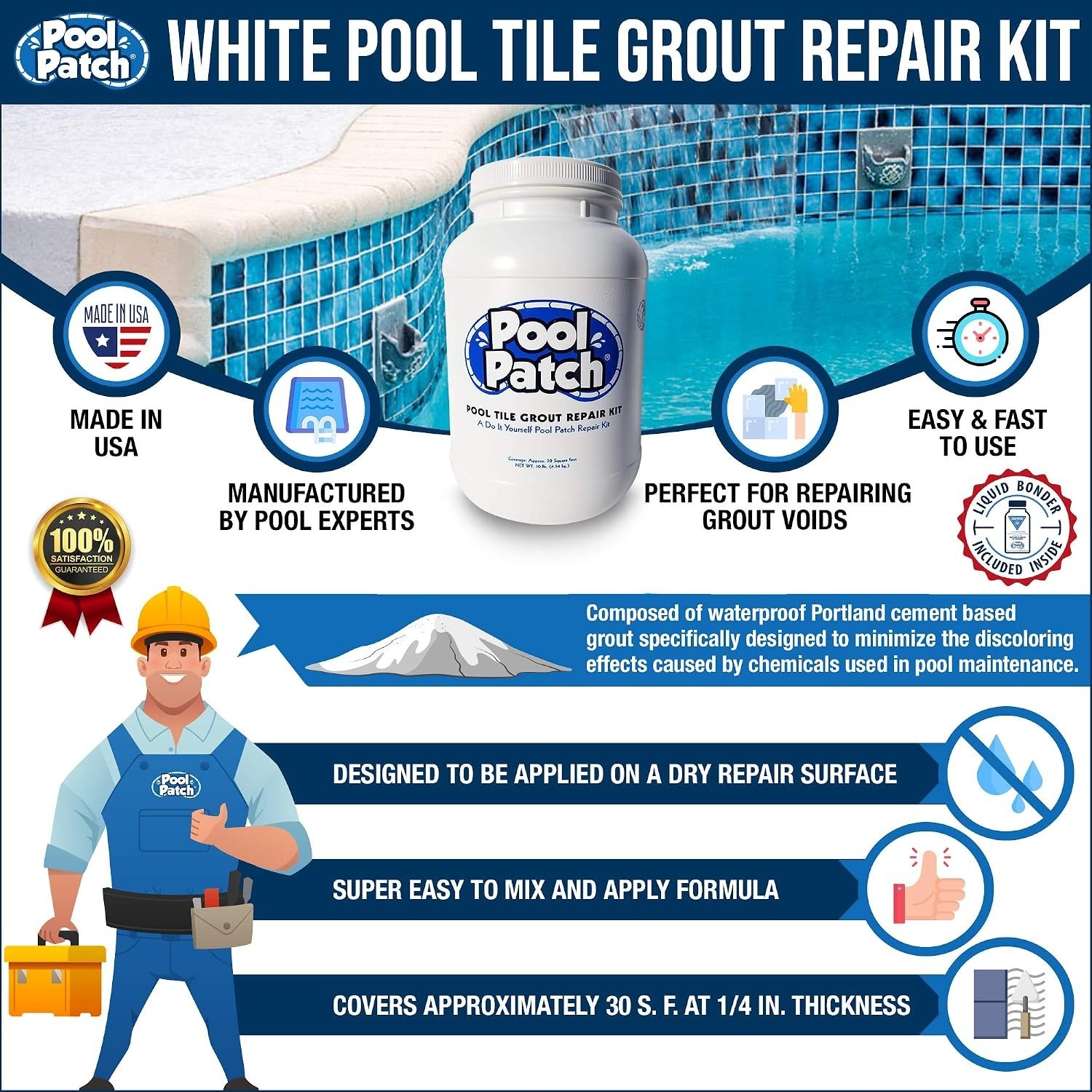 Innovative Pool Tile Grout Repair Kit – Waterproof 10 lb Tub for Quick Fixes