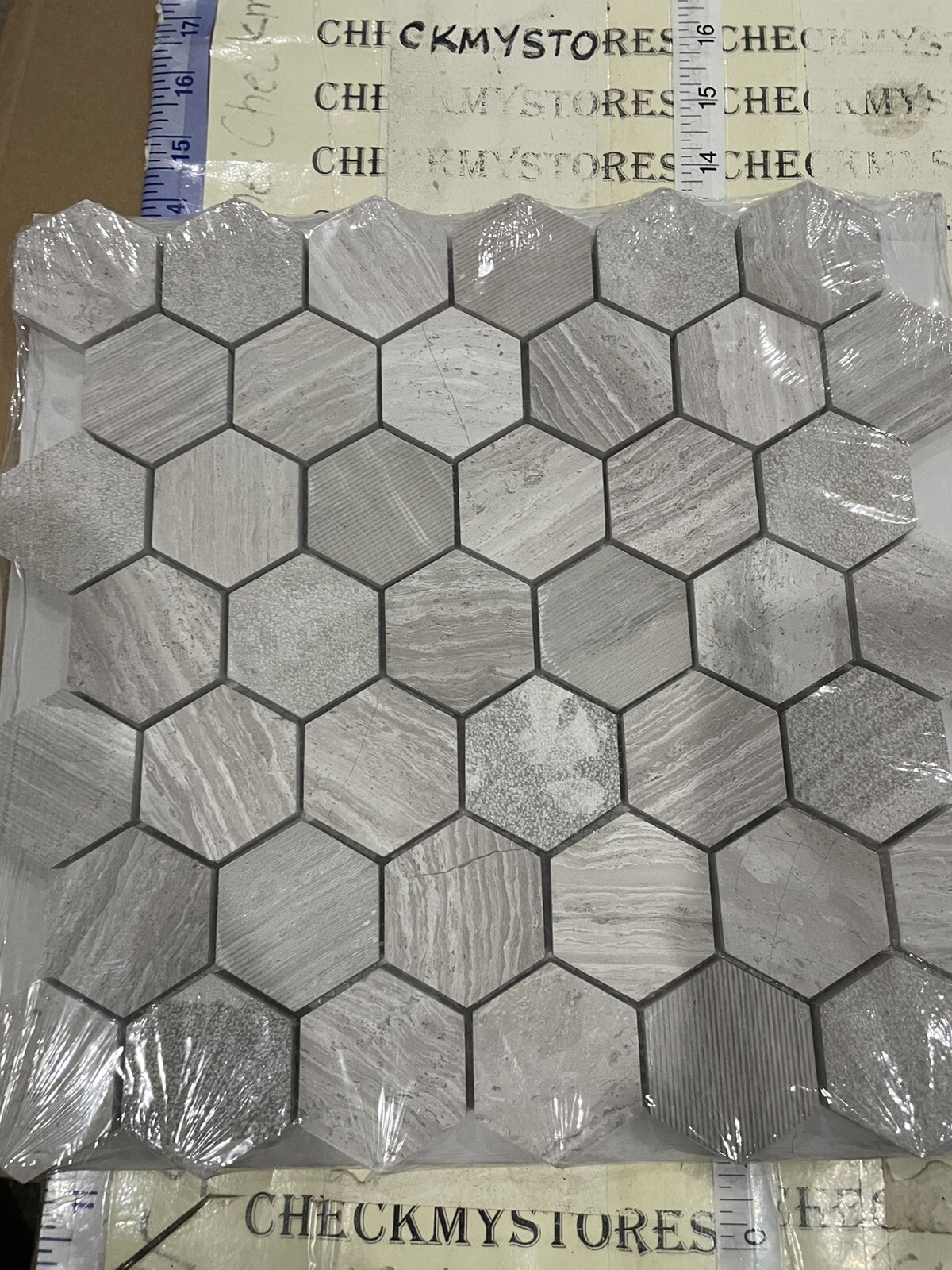 5X (sheets) Honeycomb Hexagon 12”X11.75” Textured Marble Wall Tile 0.98sq Each