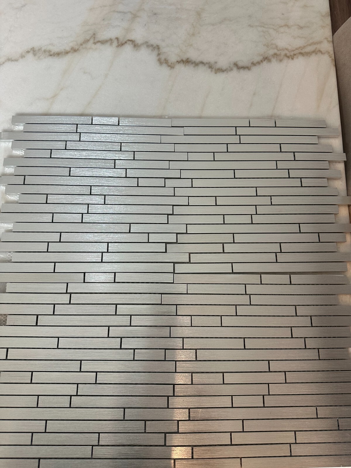 Aluminum Tile Mosaic Meshed Mounted 12×12 size Satin Finish
