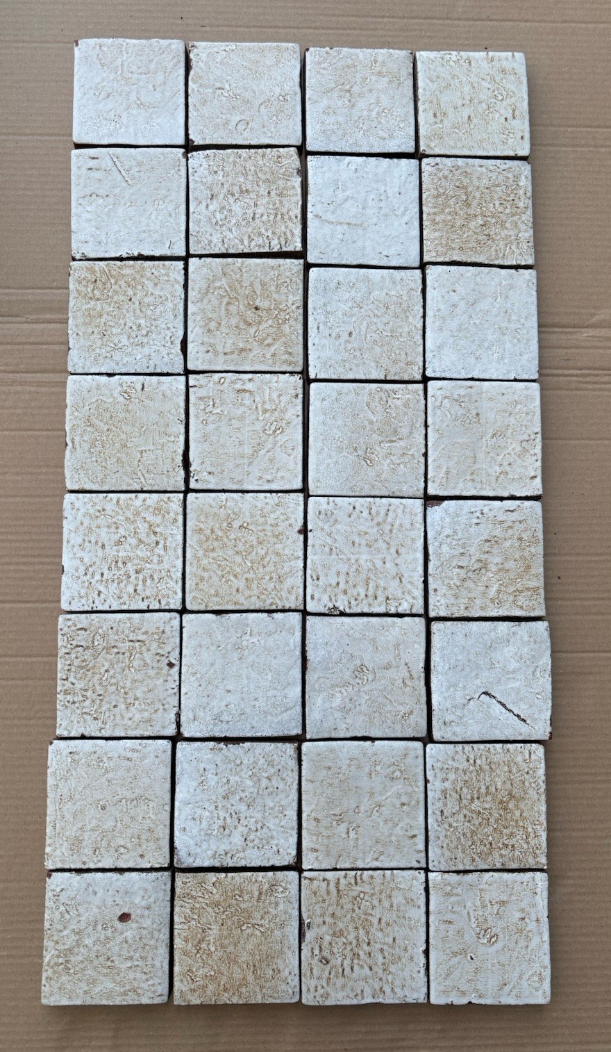4 Vintage Hand Made Mottled Glazed Field Tile THICK 3 7/8″sq Set of 4 NOS #B