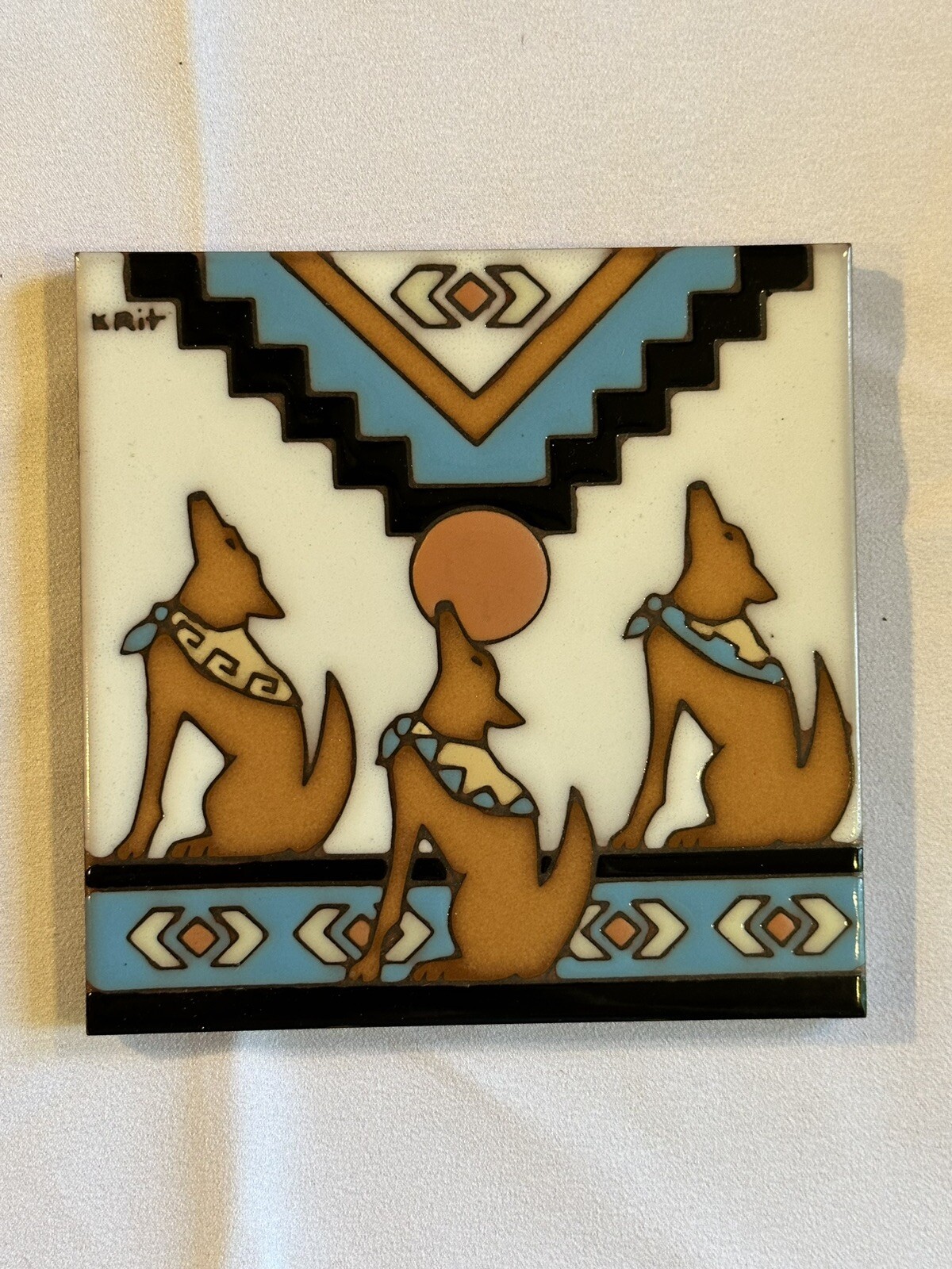 Vintage 1995 Earthtones the Serenading Coyotes Ceramic Terra Cotta 6″ x 6″ Tile