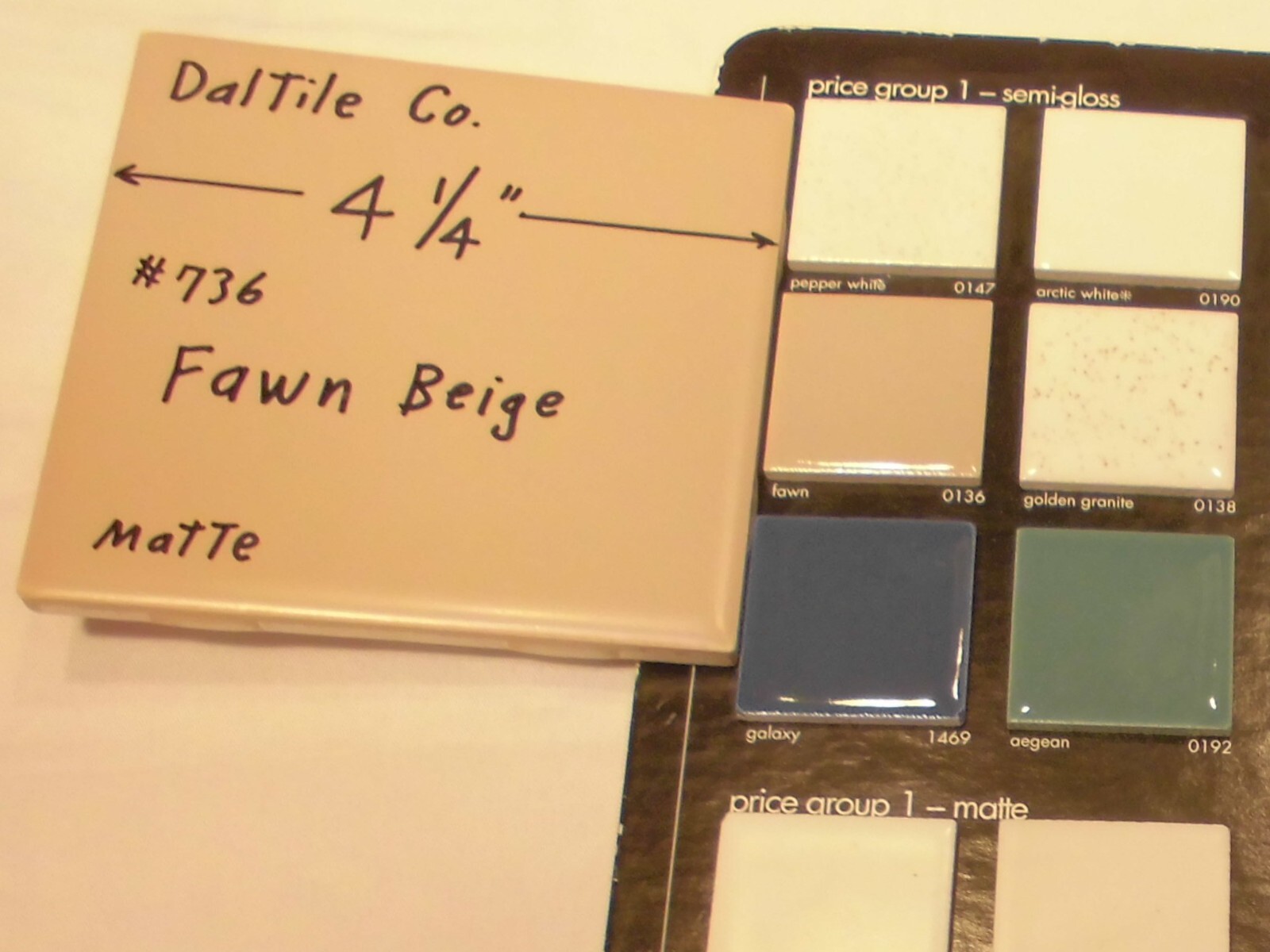 1 pc. Fawn Beige: Matte Ceramic Tile by Daltile #736: 4-1/4″ New Old Stock