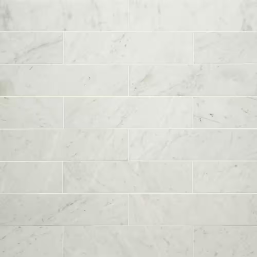 White Carrara 3 In. X 12 In. Honed White Carrara Marble Floor Subway Tile (5 Sq.