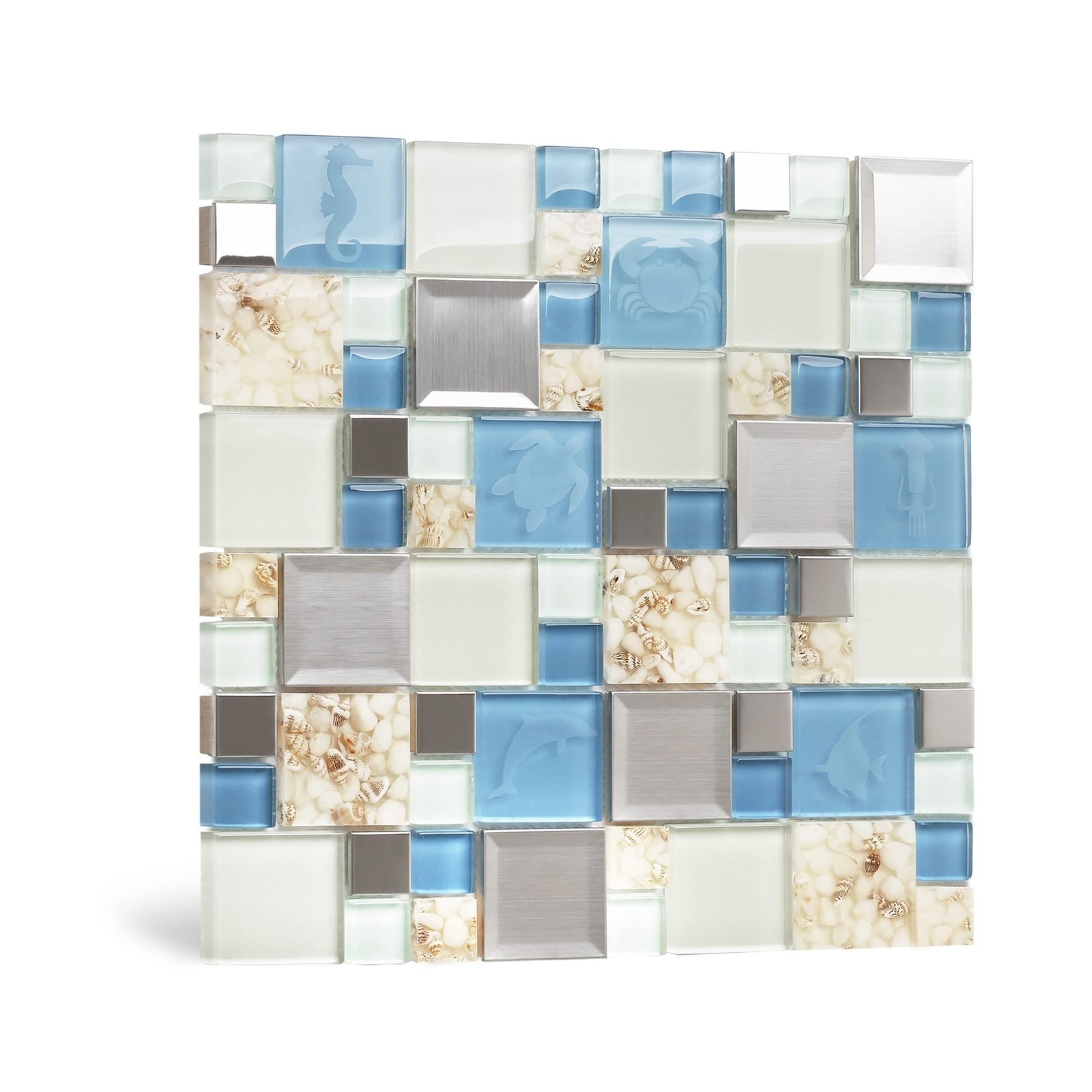 Blujellyfish Blue Sea Glass Tile Backsplash Beach Style Mosaic Tiles Real Sea…