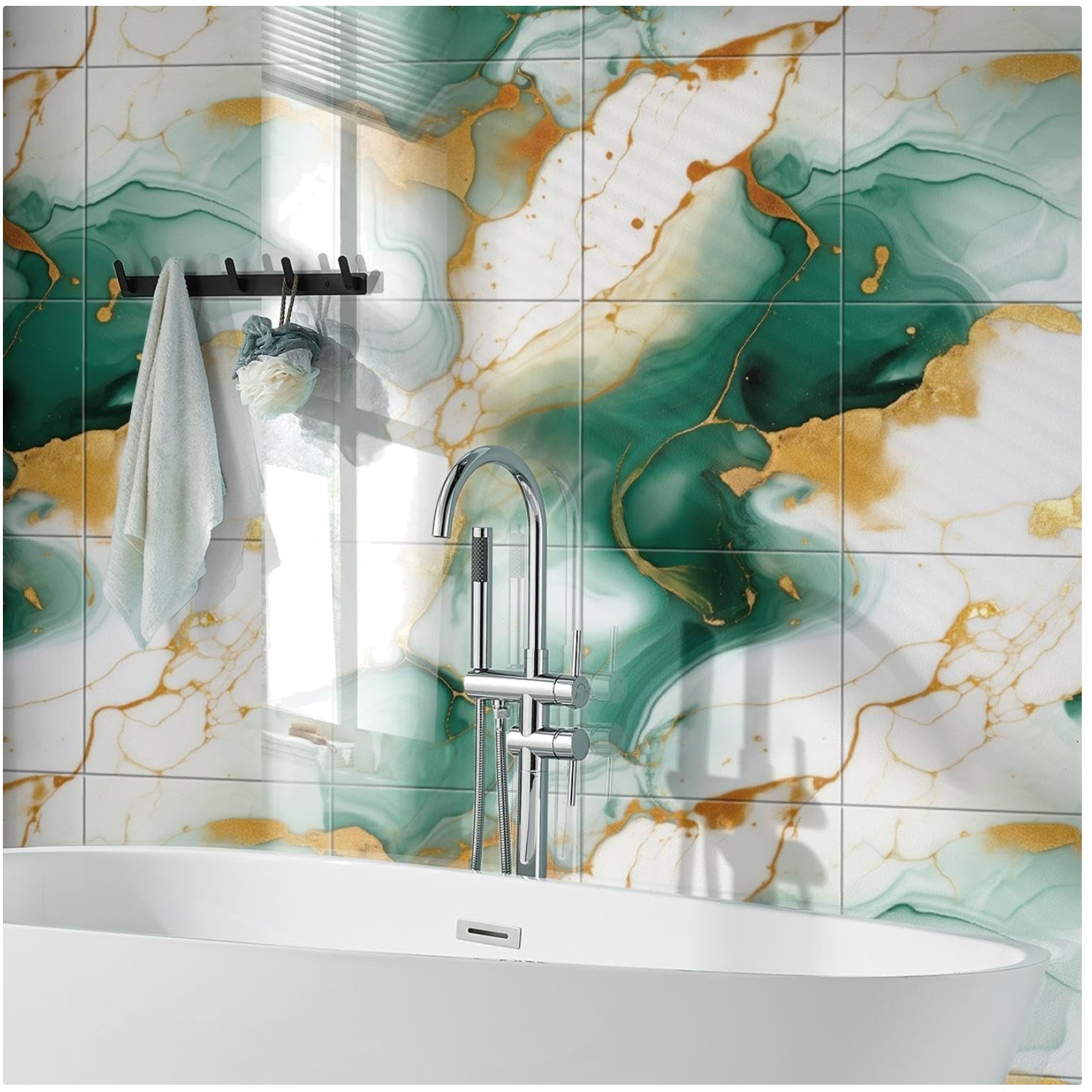 Green and Gold Marble Peel and Stick Backsplash – 11.8″/`