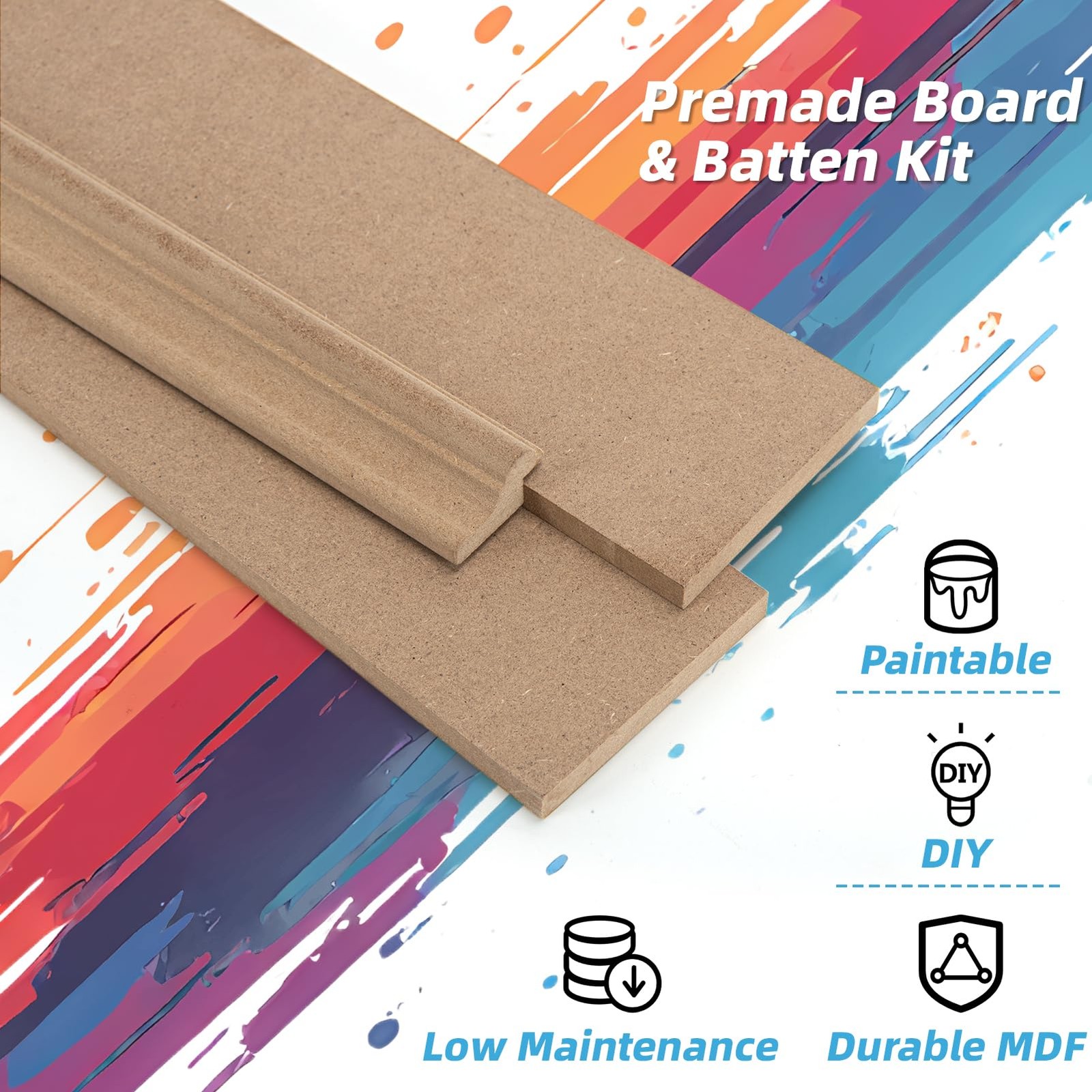 Premade Board and Batten Paintable Wainscoting Kit, MDF Accent Wall Panel for Ki