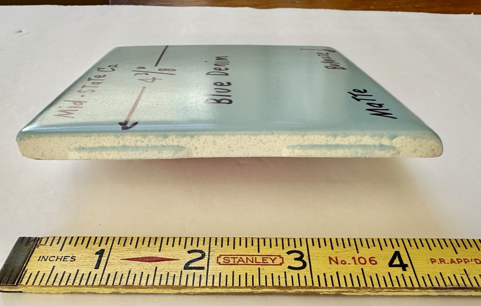 1 pc. Blue Denim: Bullnose Matte Ceramic Tile 4-3/8″ by Mid-State Co. NOS
