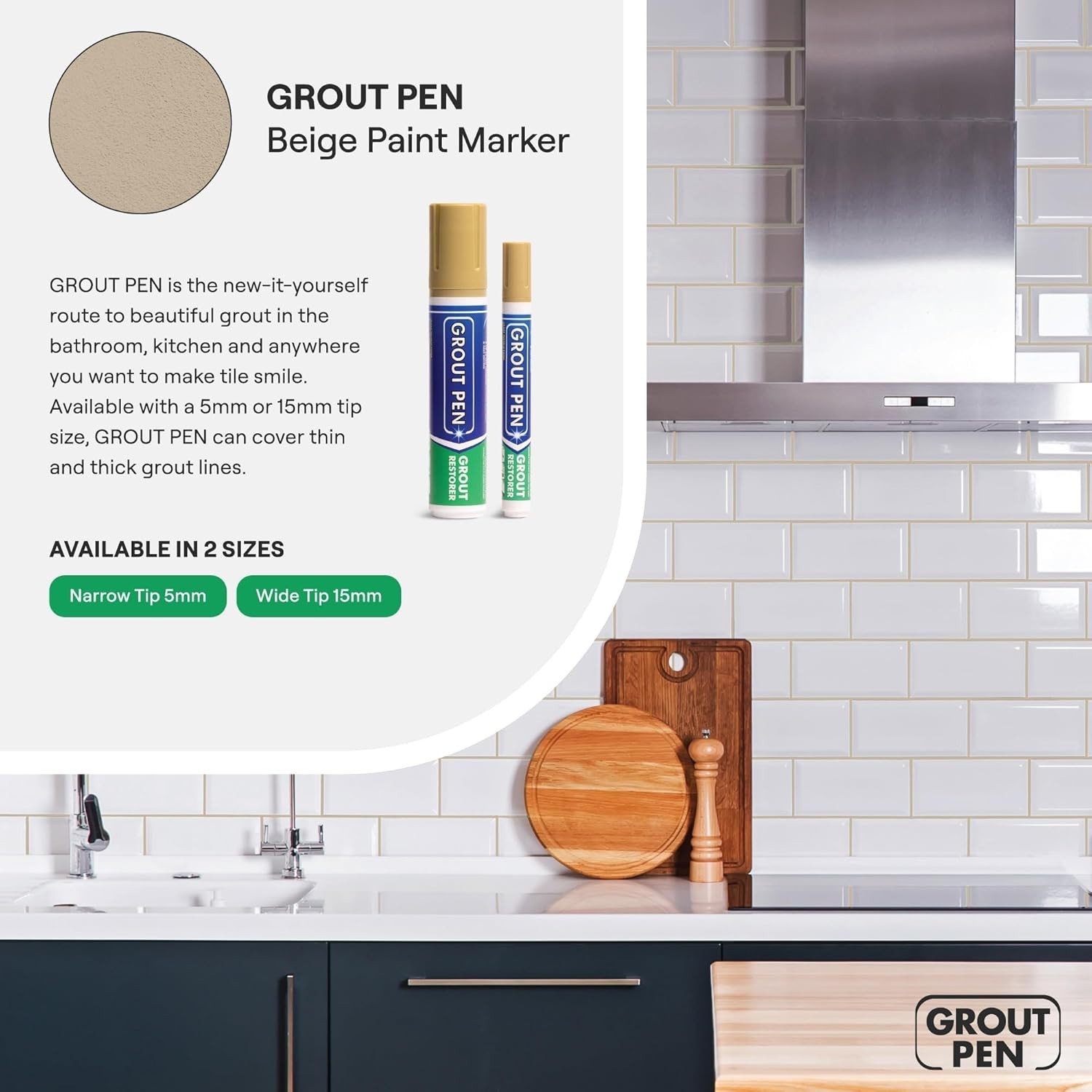 Tile Grout Pen Beige Waterproof Colorant Sealer 2 Pack for Bathroom Kichen