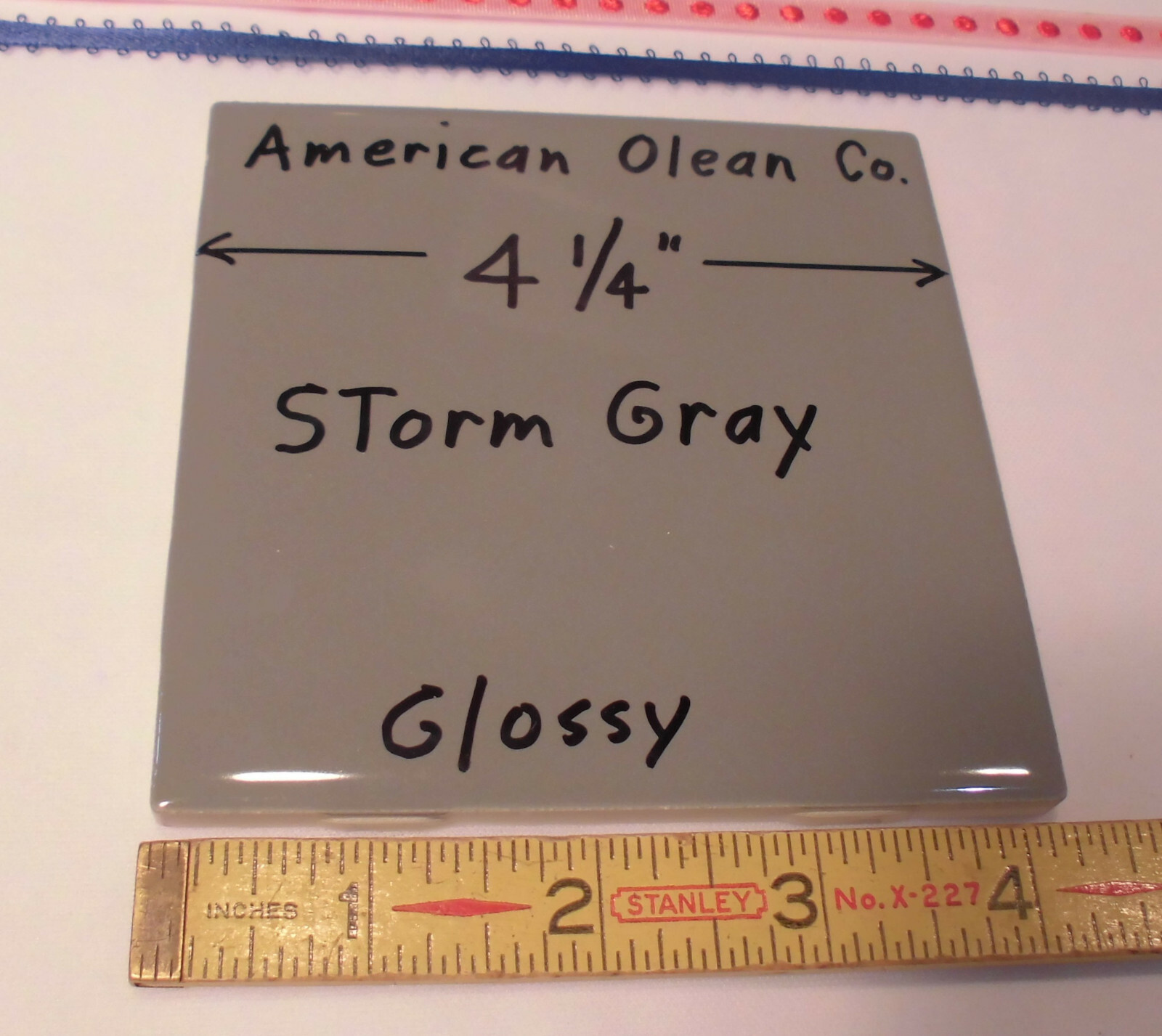 9 pcs. Glossy *Dark Storm Gray * 4-1/4″ Ceramic Tiles by American Olean Co. NEW