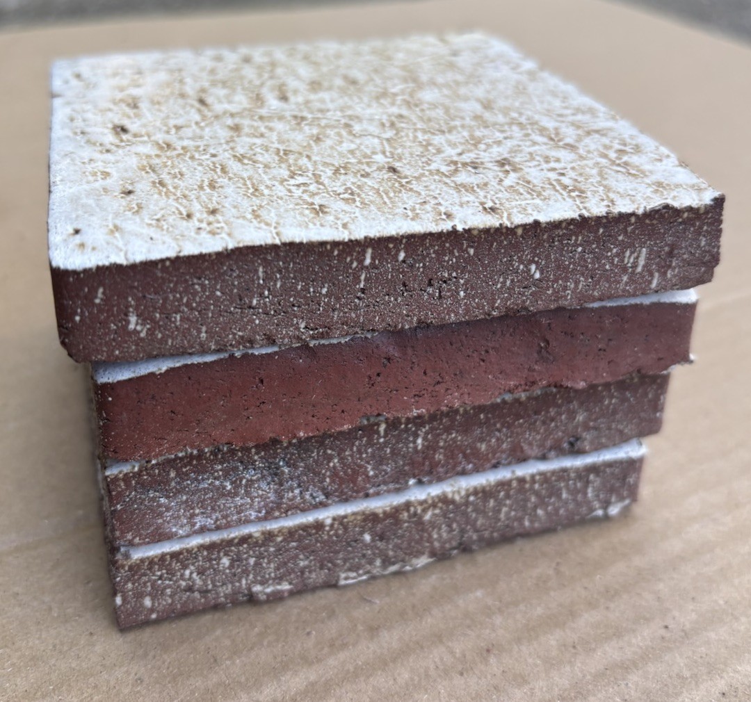 4 Vintage Hand Made Mottled Glazed Field Tile THICK 3 7/8″sq Set of 4 NOS #B