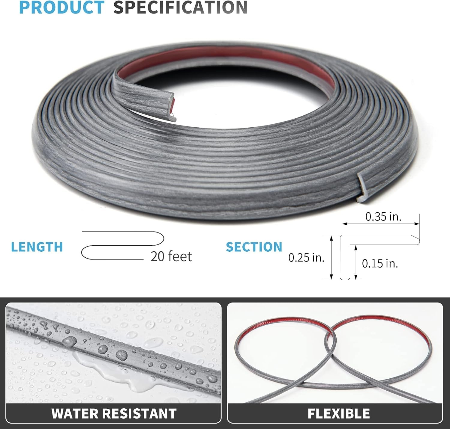 20ft Vinyl Corner Trim Peel and Stick for Tile and Wall Edges, Furniture Deco…