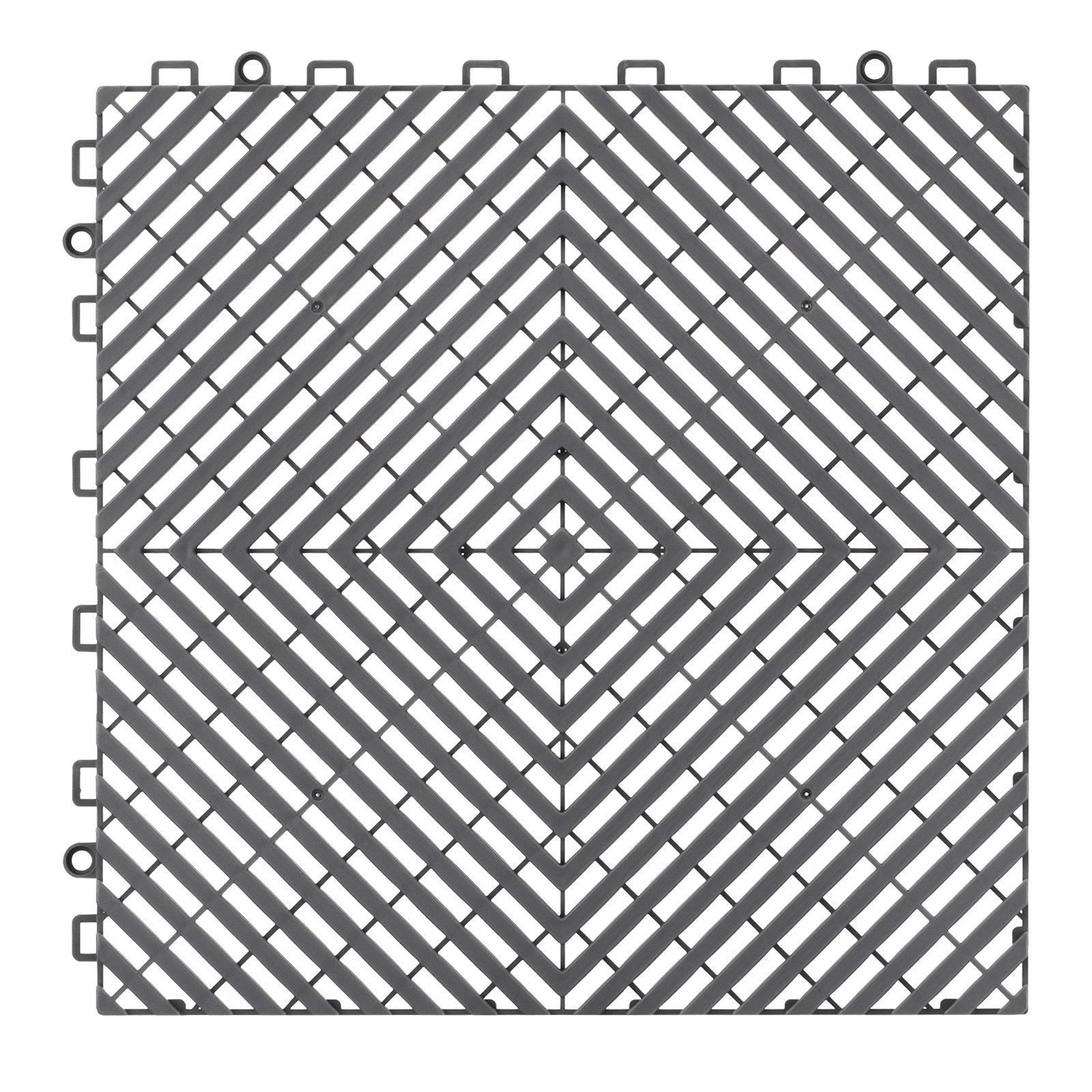 12x12ft 15mm Thick Interlocking Drainage Mat 55 Piece PP Grey