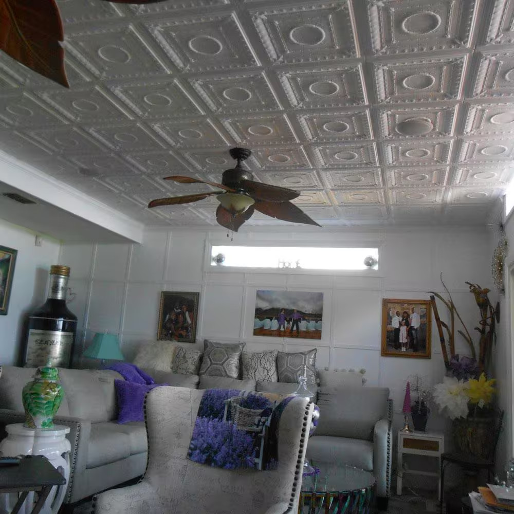 Romanesque 1.6 Ft. X 1.6 Ft. Glue up Foam Ceiling Tile in Plain White (21.6 Sq.