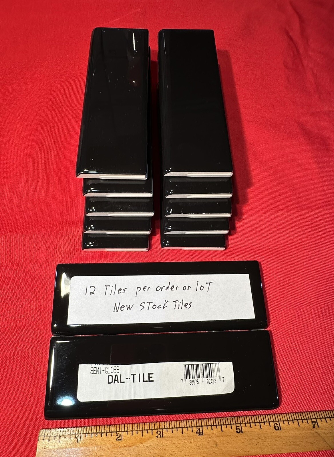 12 pcs. Daltile Gloss Black #K-111… 2″ X 6″ Bullnose Ceramic Tiles, Mint