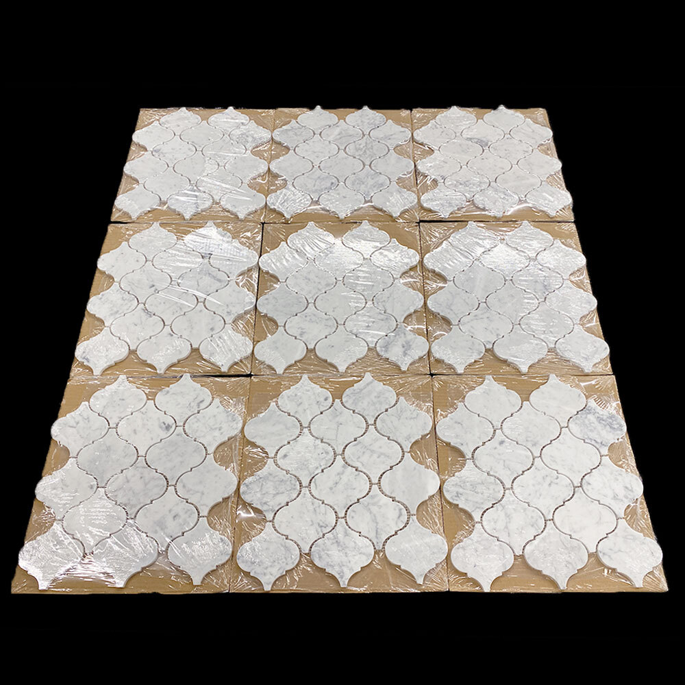 C893XH Carrara Marble Arabesque Baroque Lantern Mosaic Tile Venato Honed Big