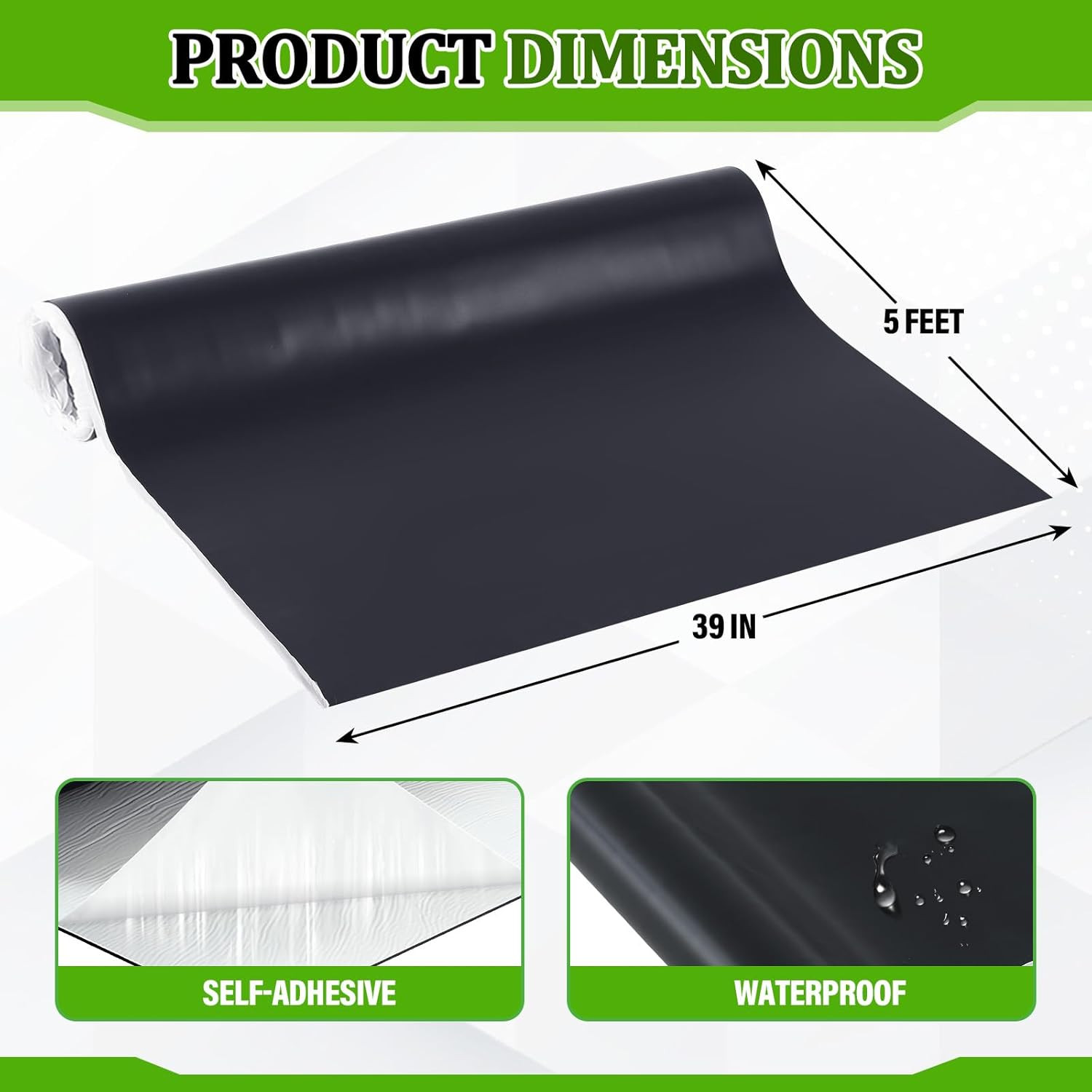 1 Roll Epdm Rubber Roofing Membrane 39″ X 5Ft, Self-Adhesive Waterproof Underlay