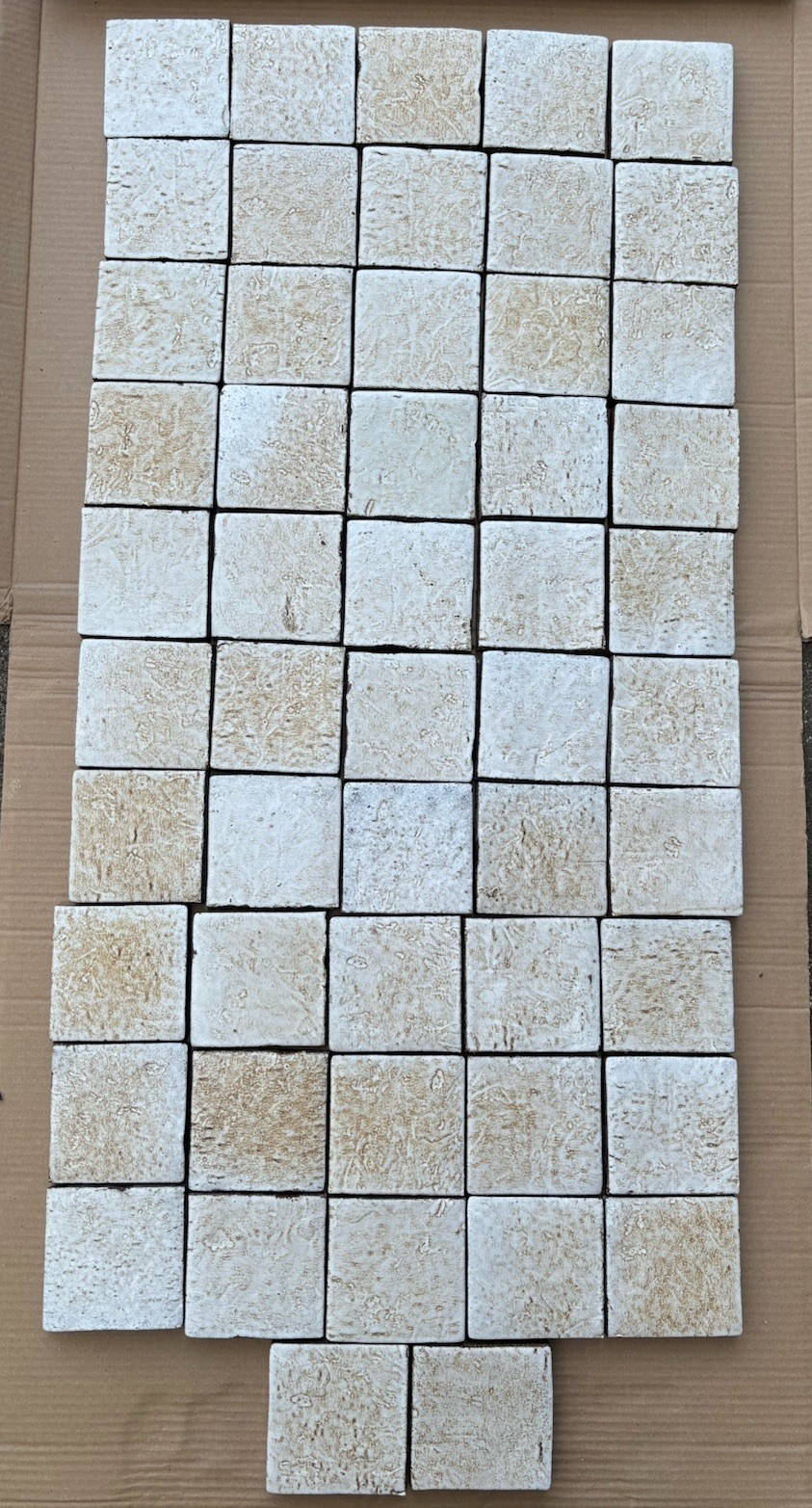 4 Vintage Hand Made Mottled Glazed Field Tile THICK 3 7/8″sq Set of 4 NOS #A