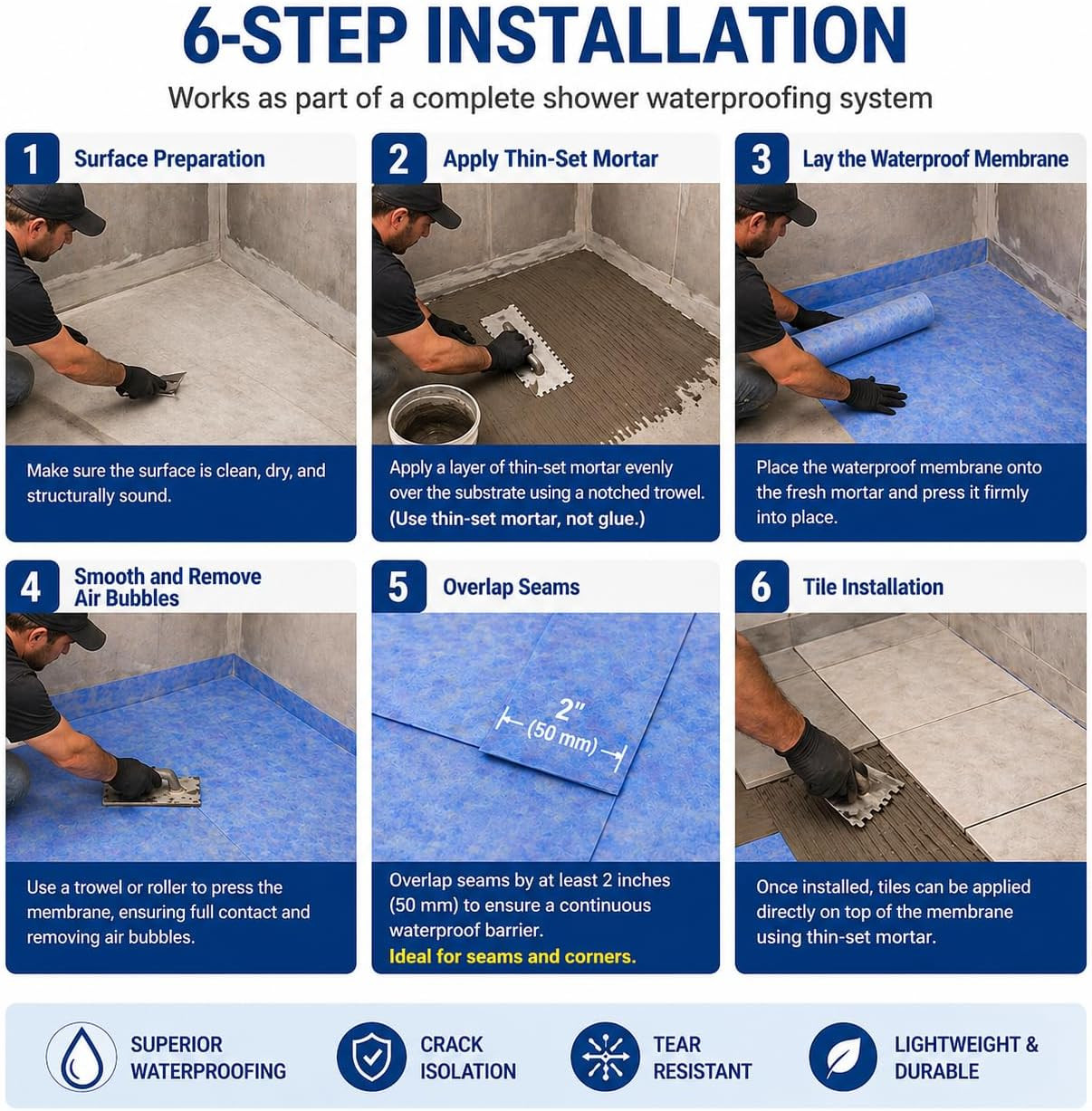 Professional Waterproof Membrane for Shower,5In X 100Ft(42 Sq Ft), Superior Wate