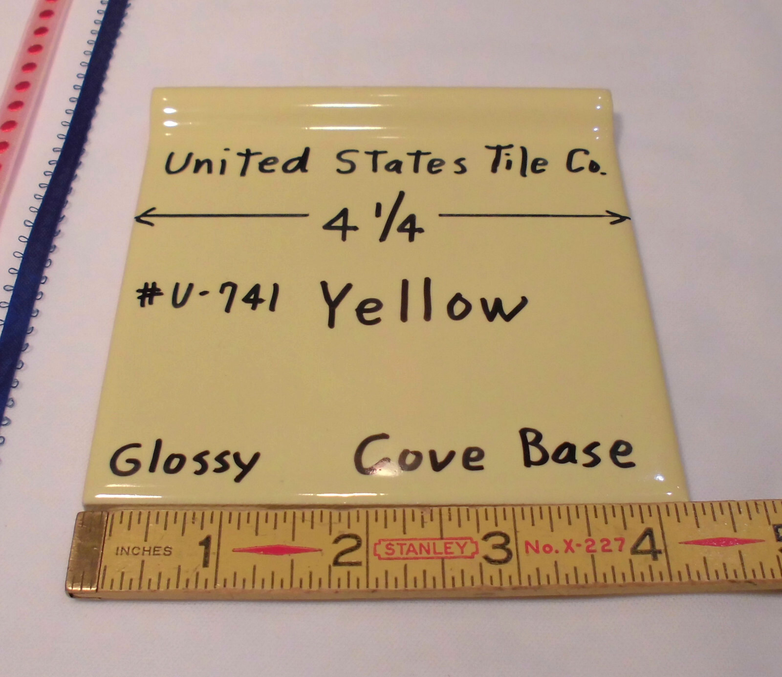 1 pc. Gloss Yellow: 4-1/4″ Cove-Base Ceramic Tile, Made in USA, New Stock, Mint