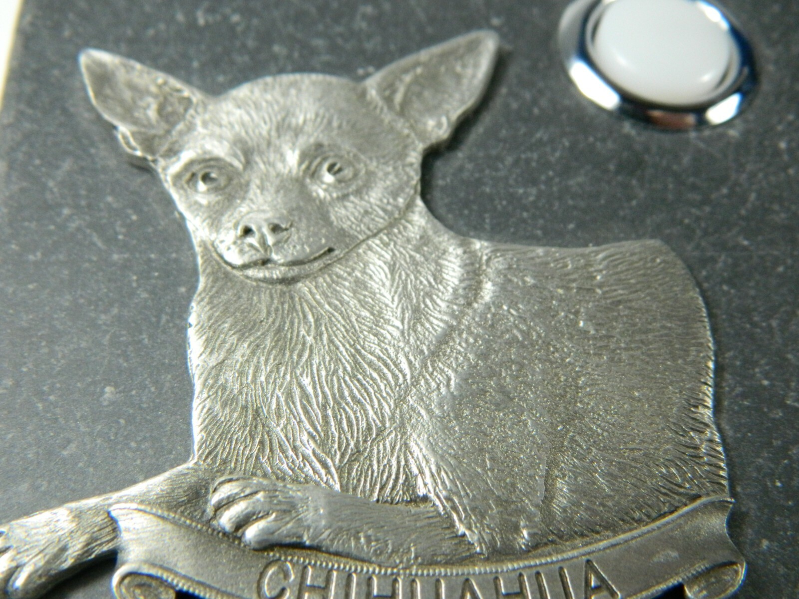 Decorative Doorbell Button Pewter Chihuahua On 3.75″x3.75″ Slate Tile E