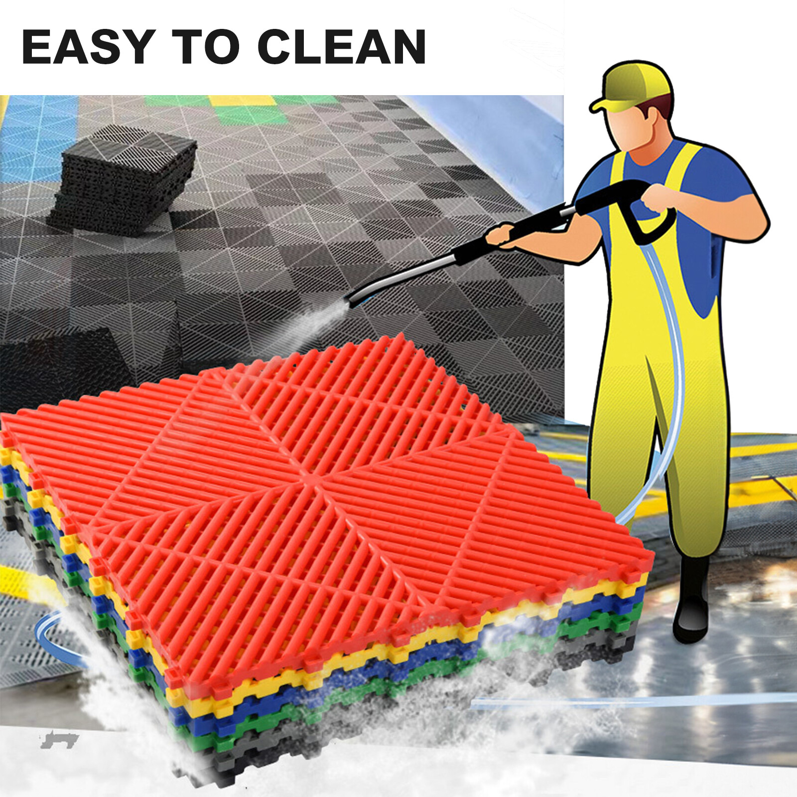 34/68Pcs Interlocking Garage Floor Tiles Vented Water Drainage 15.7″x15.7”x0.7″