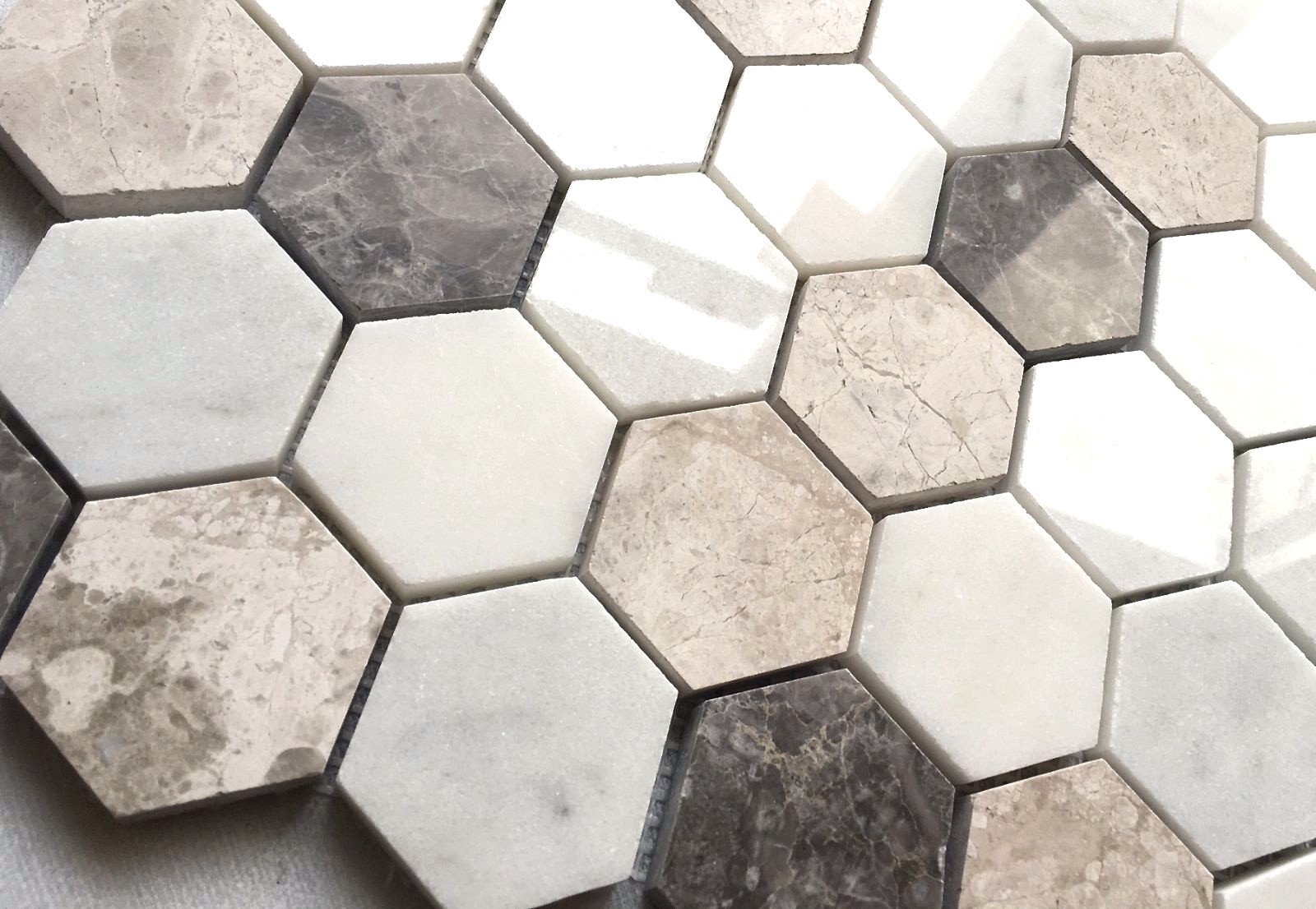 Carrara Gray Mix 2″ Hexagon Marble Mosaic Wall and Floor Tile Geometric Kitchen