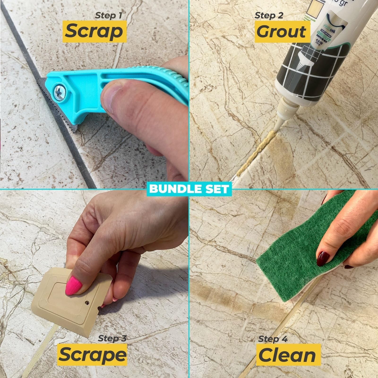 PentaUSA Grout – Tile Grout Repair Kit with Grout Removal Tool, Premix Grout …