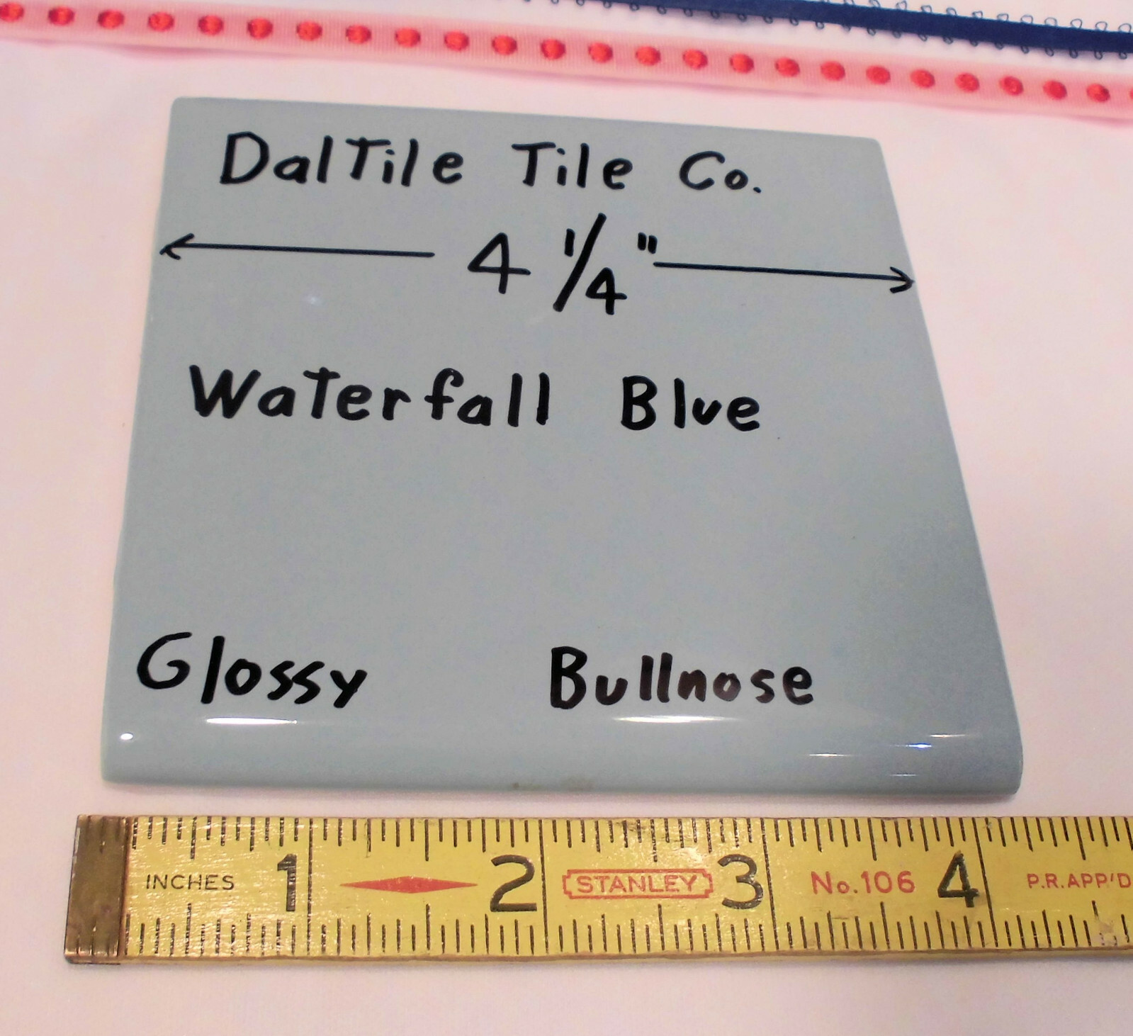 1 pc. Waterfall Blue: Glossy Ceramic Tile by Daltile, 4-1/4″ Bullnose Edge NEW