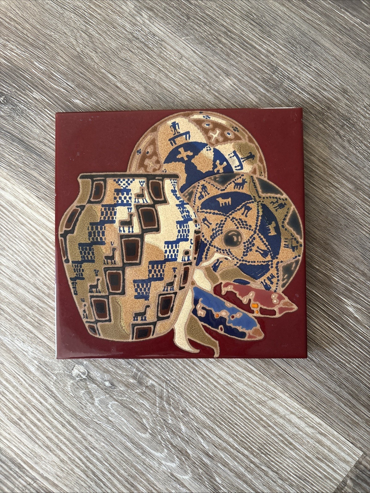 VTG 2000 Santa Fe Art Tile 8″ Trio Basket Jasper Arius Tile Co Native Italy