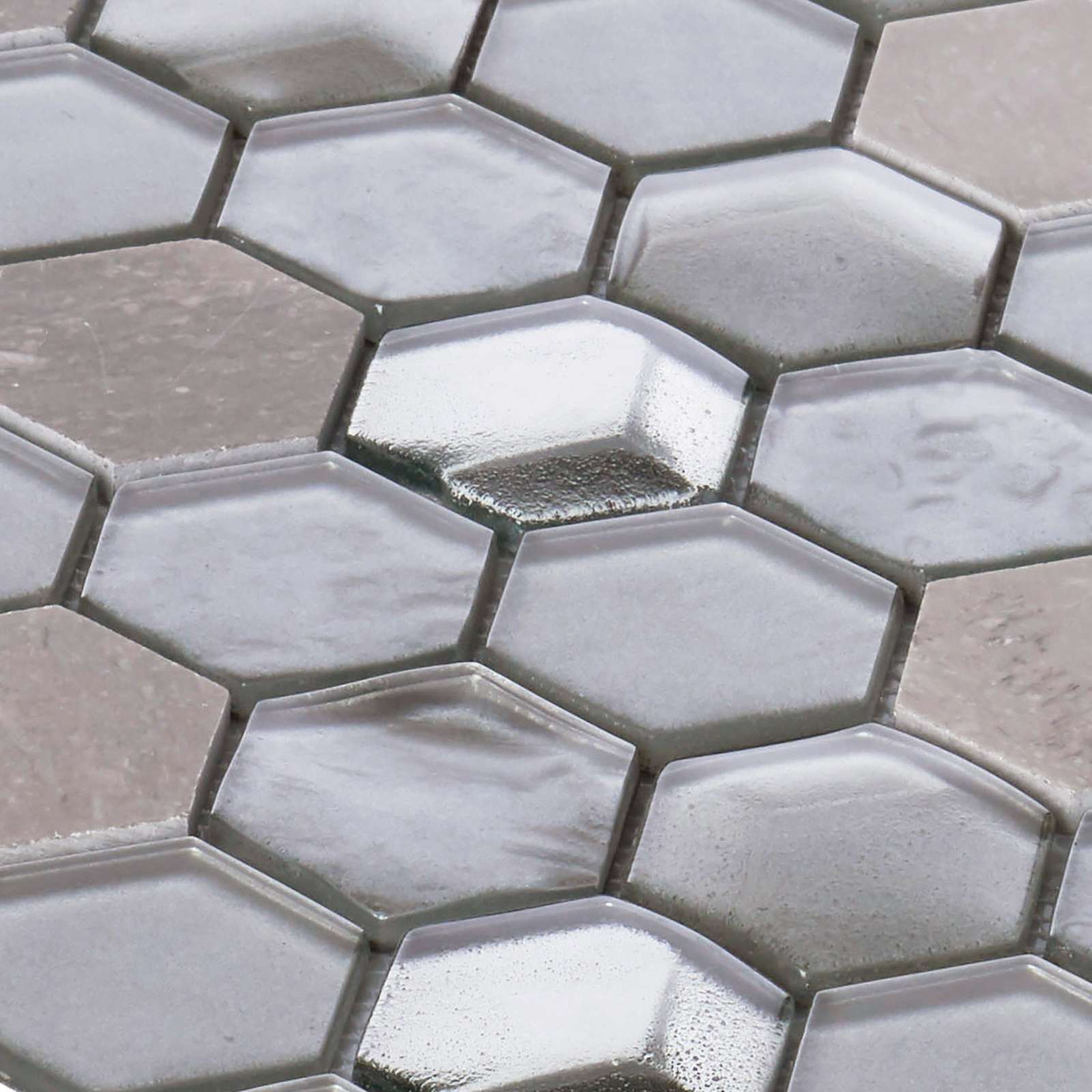 Hexagon Gray Metallic 3D Glass Marble Stone Mosaic Tile Kitchen Bath Backsplash