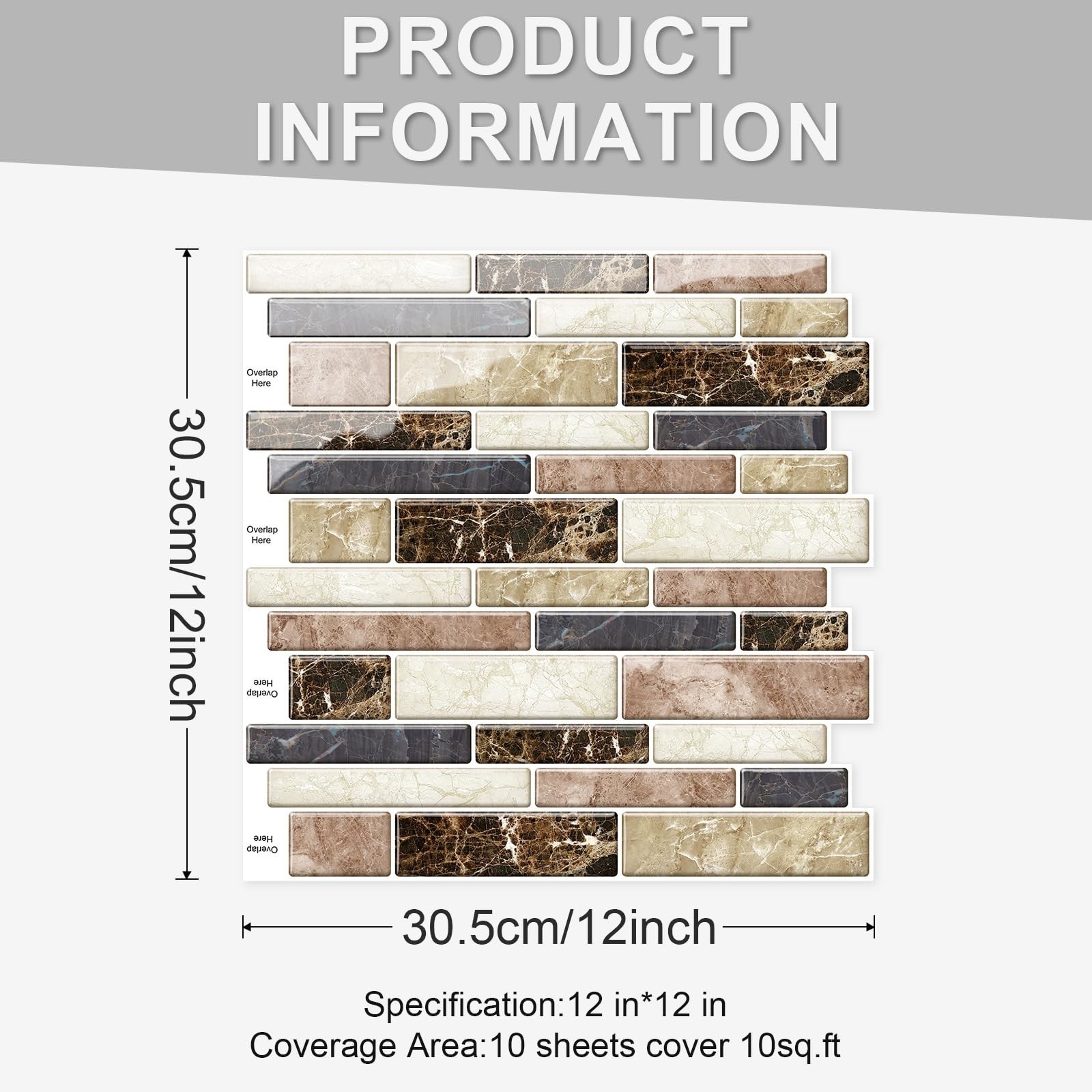 10 Sheets Peel and Stick Backsplash, Peel and Stick Tiles, Marble Look Wall T…