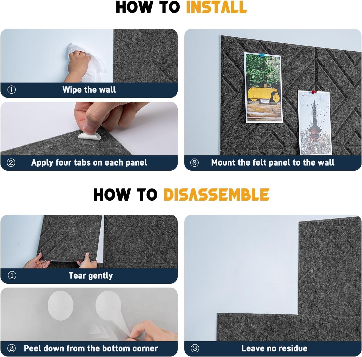 6-Pack 11.8″x11.8″ Felt Pin Board Tiles, Grey – Wall Decor & Office