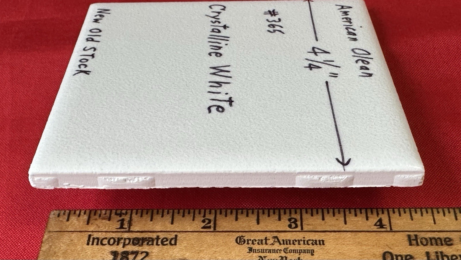 1 pc. White Crystalline Ceramic Tile by American Olean: 4-1/4″ from 1970’s -90’s