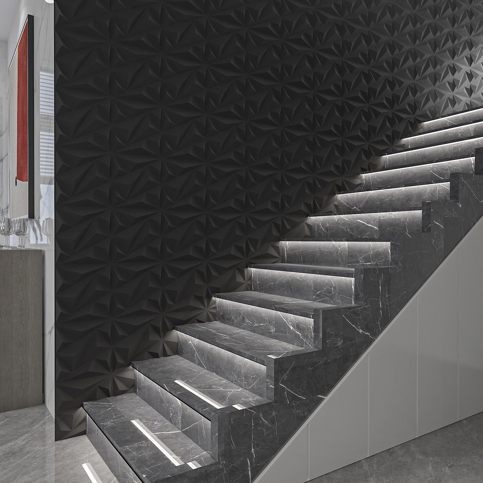 3D Wall Panels Diamond Textured PVC for Interior Decor Black 12″x12″ 33 Pack