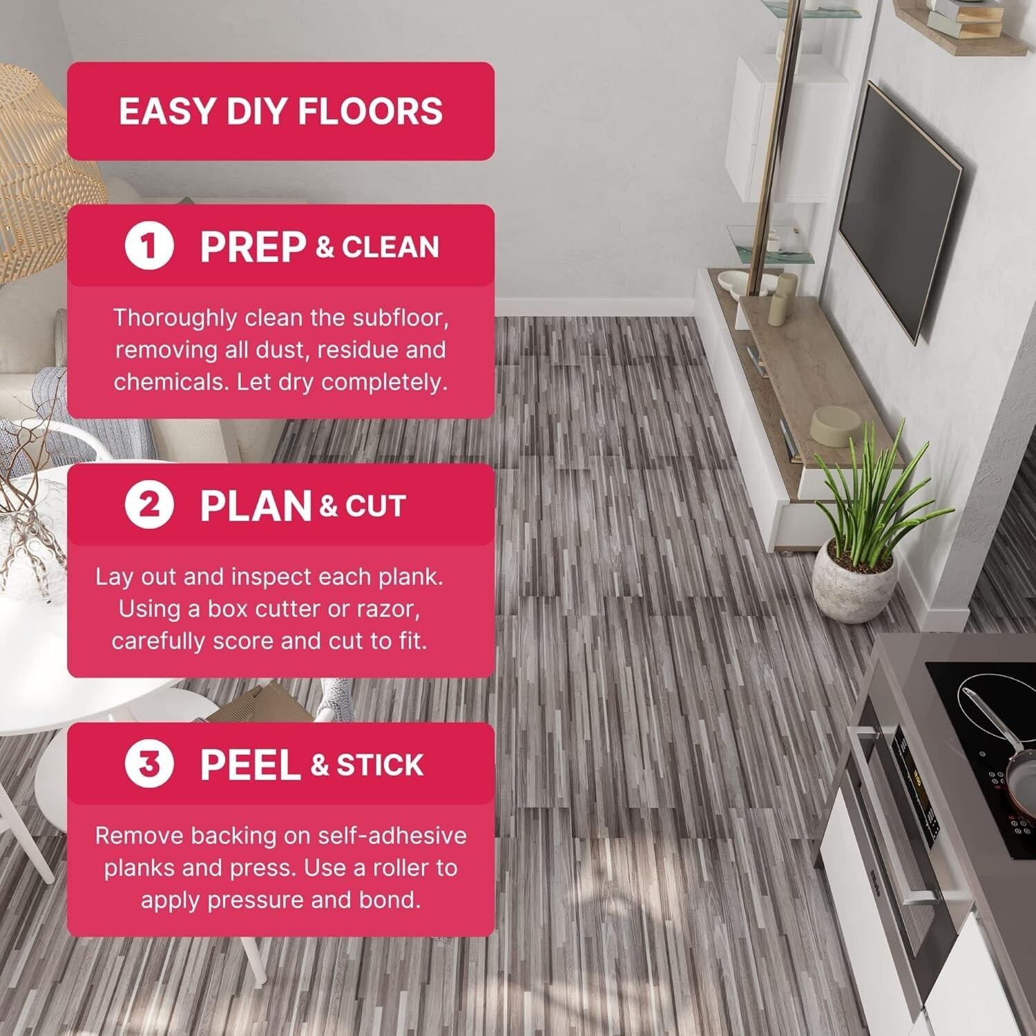 Luxury Vinyl Floor Tiles | Peel & Stick Adhesive Flooring for Diy Installatio…